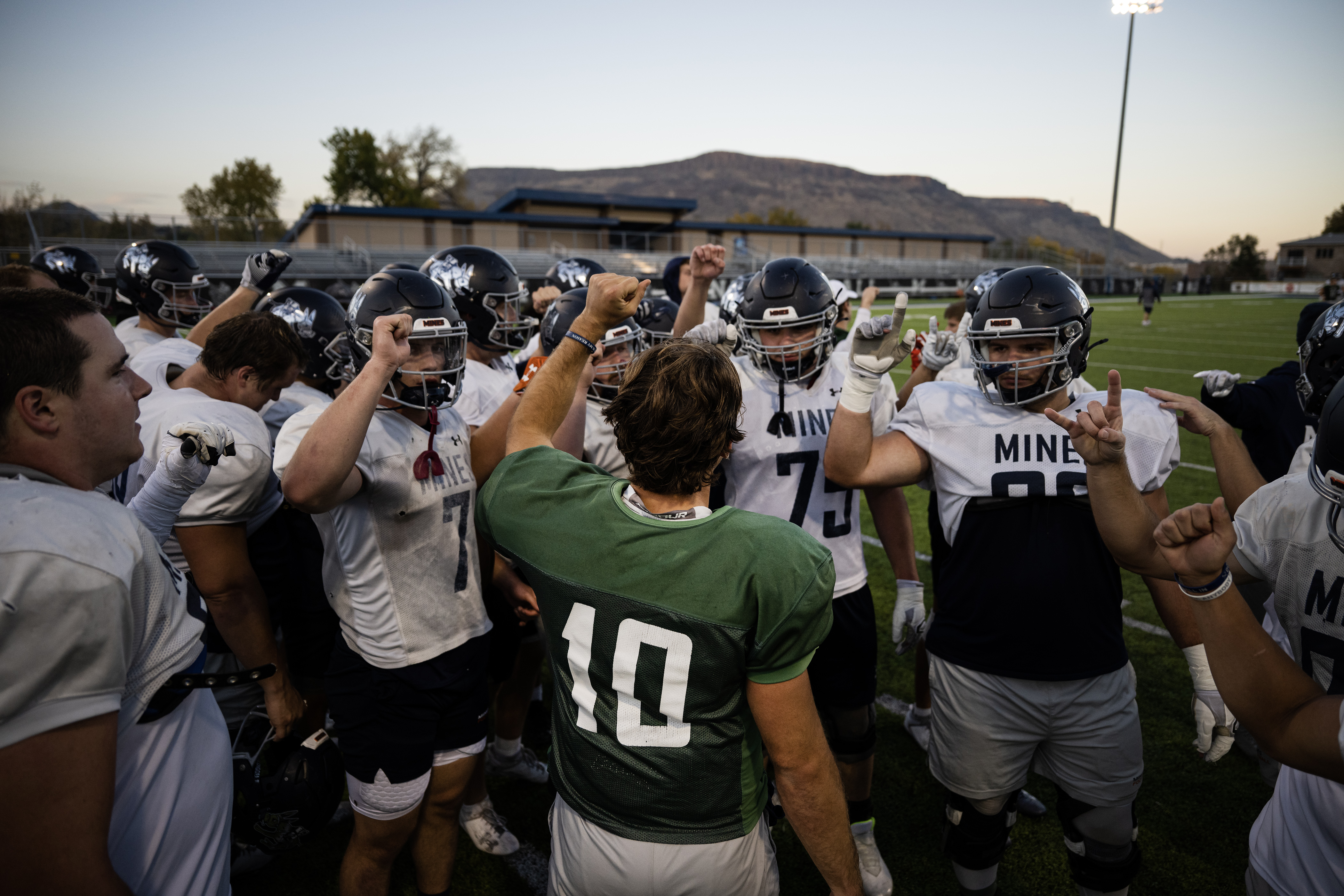 Colorado School of Mines redshirt senior quarterback John Matocha (10) brigs the offense in at practice on Wednesday, Oct. 25, 2023, at Marv Kay Stadium in Golden, Colo. (Timothy Hurst/Denver Gazette) (TimHursttim.hurst@gazette.comhttps://secure.gravatar.com/avatar/aca82bd62b4ee425c598527cd6faa1b1?d=mm&r=g)