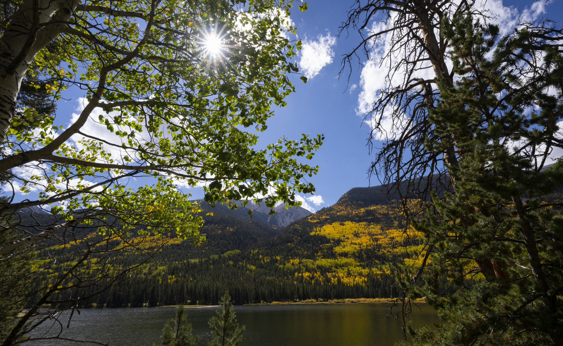 The turning aspen leaves filter the sun over Alpine Lake near St. Elmo, Colo., Saturday, Sept. 30, 2023. (The Gazette, Christian Murdock) (Christian Murdock/The Gazette)