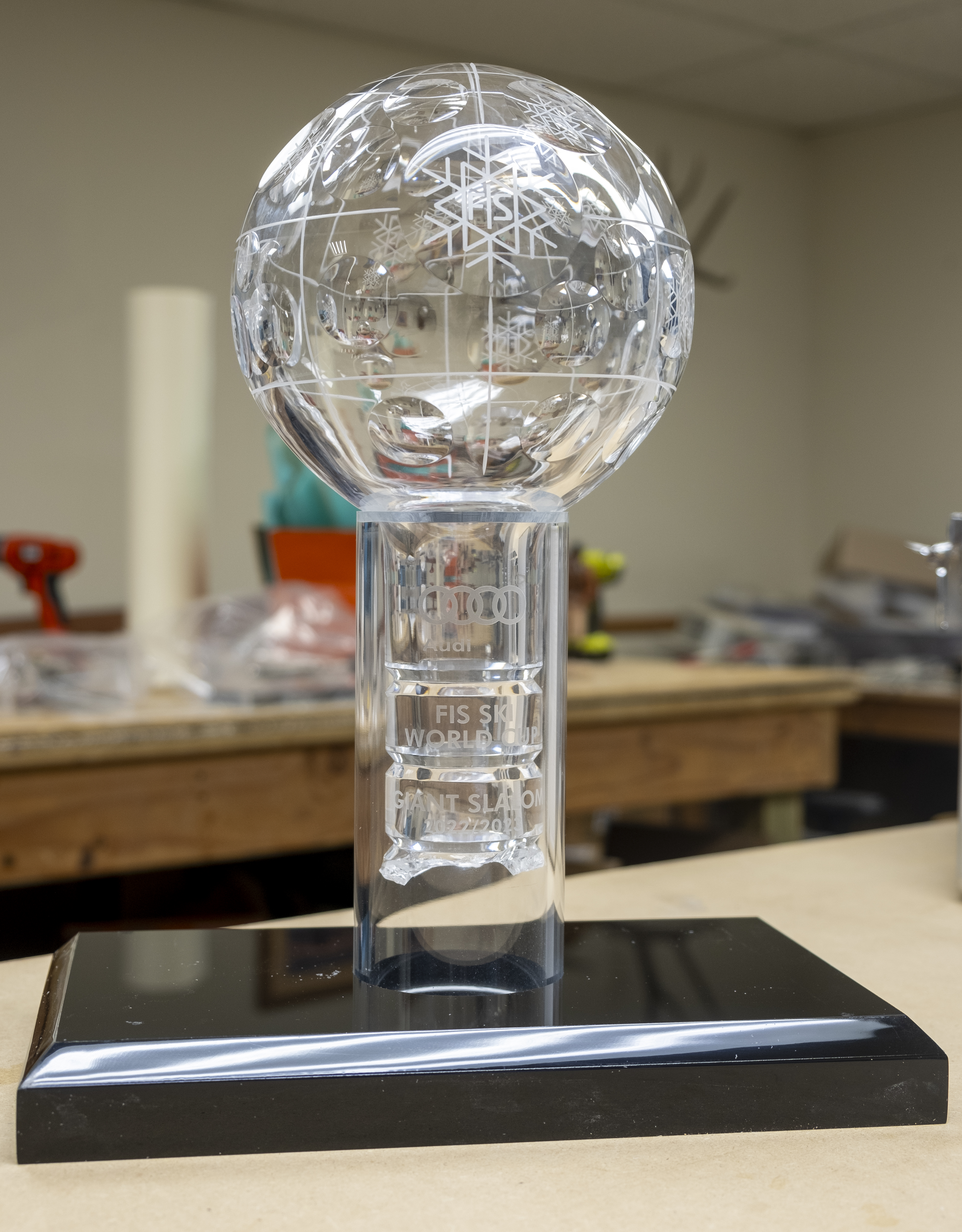 Mikaela Shiffrin's World Cup Giant Slalom globe stands inside a custom made base plate and stand made by John Sysak of Progressive Plastics. Shiffrin broke the original crystal globe while driving it around in her Range Rover. (JonathanIngrahamDigital Strategistjonathan.ingraham@denvergazette.comhttps://denvergazette.com/content/tncms/avatars/c/dd/7f0/cdd7f086-b693-11ec-b373-bba598953eb6.fc0f5608a6f1144f64f080f771bd904d.png)