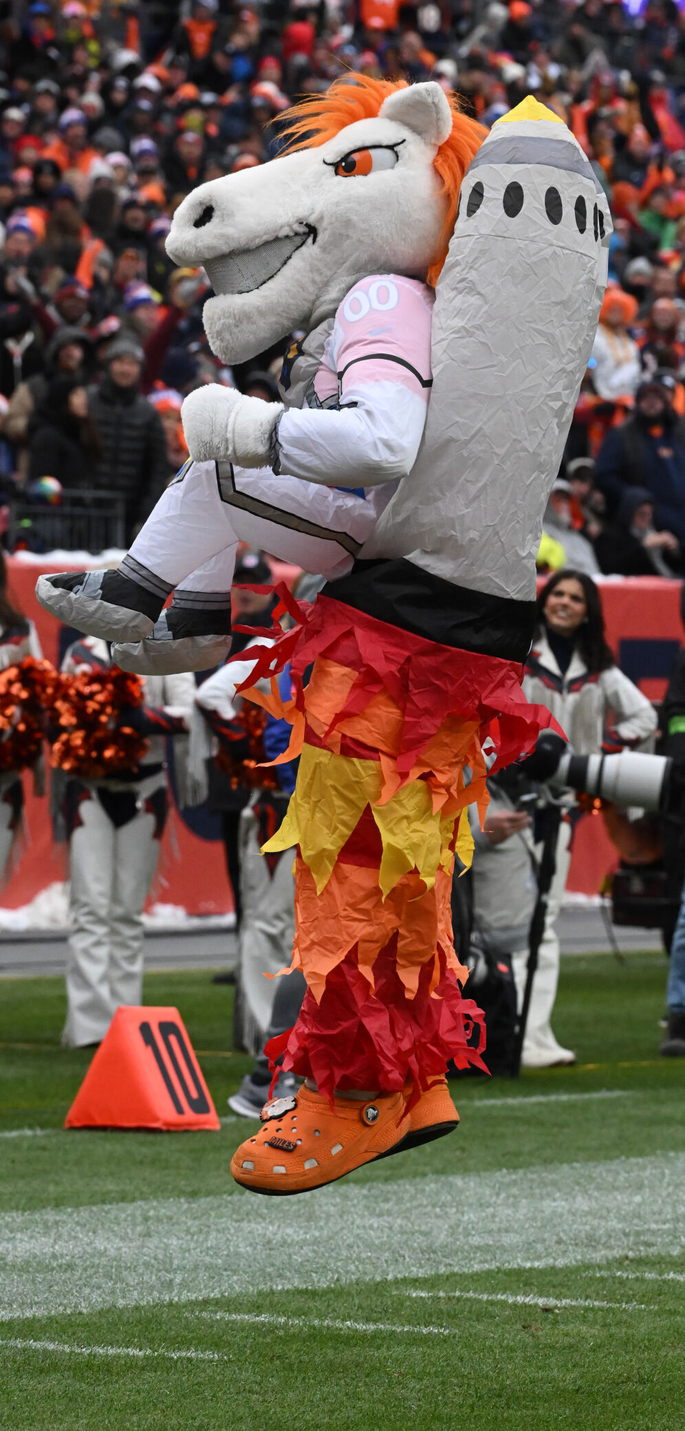 Halloween garb for Miles during a game at Empower Field at Mile High on Sunday, Oct. 29, 2023. The Broncos won the game 24-9. (Photo by Jerilee Bennett, The Gazette)