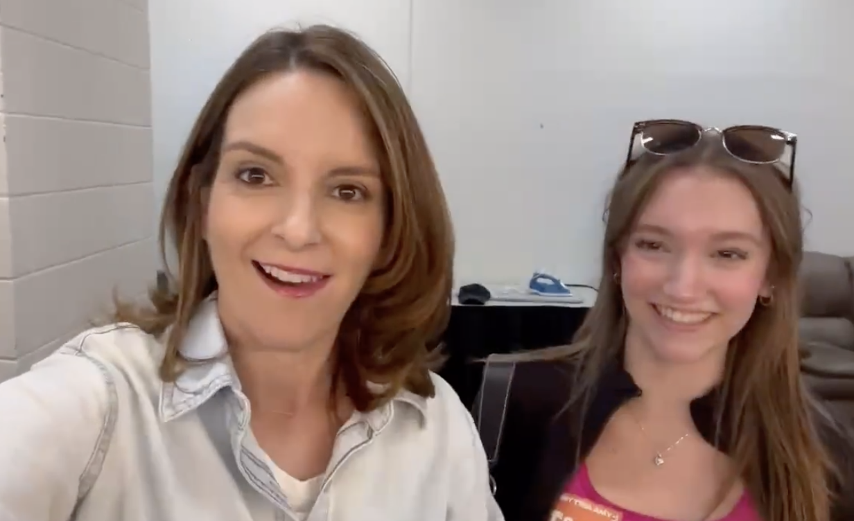 Tina Fey, left, shouted out Charlotte Baker, right, and her Poudre High School classmates who are about to stage Fey's musical, 'Mean Girls.' Fey was on tour and made a Denver appearance on Oct. 1. (INstagram video)