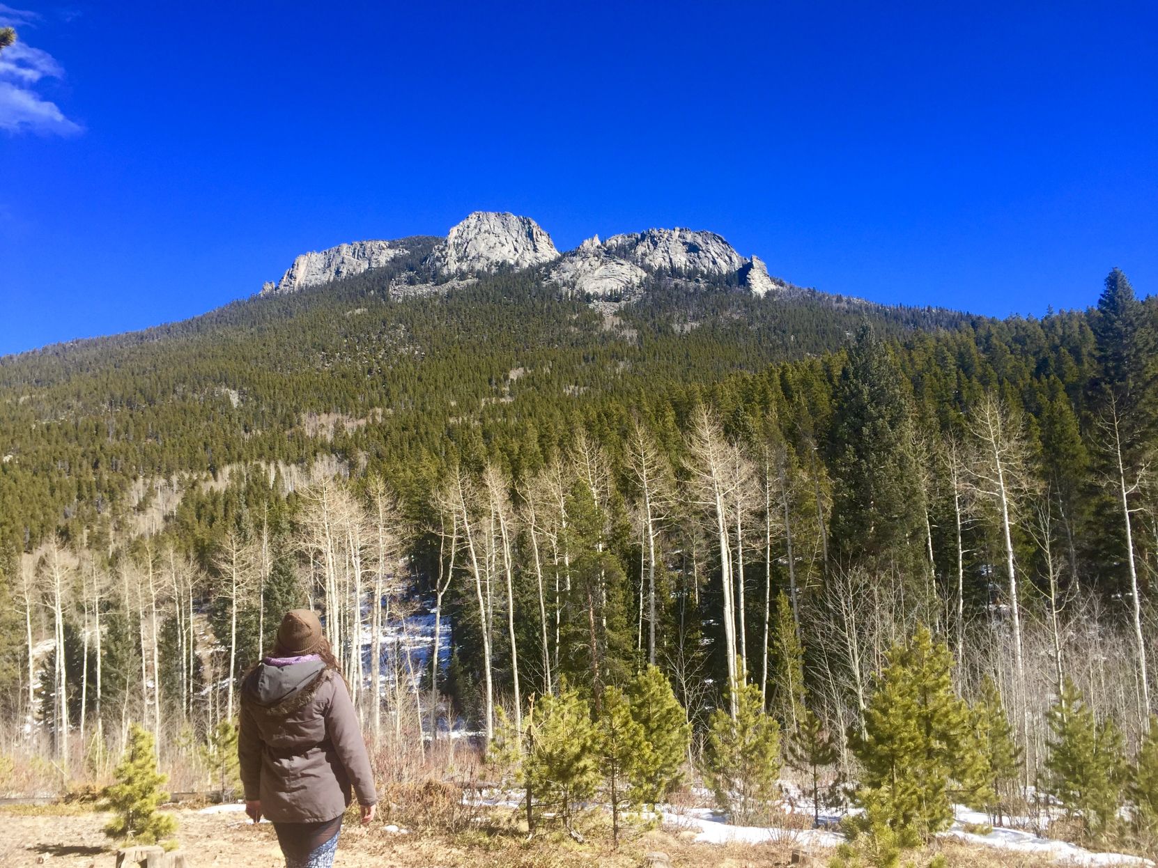 These rock outcrops appear early on the Raccoon Trail in Golden Gate Canyon State Park.