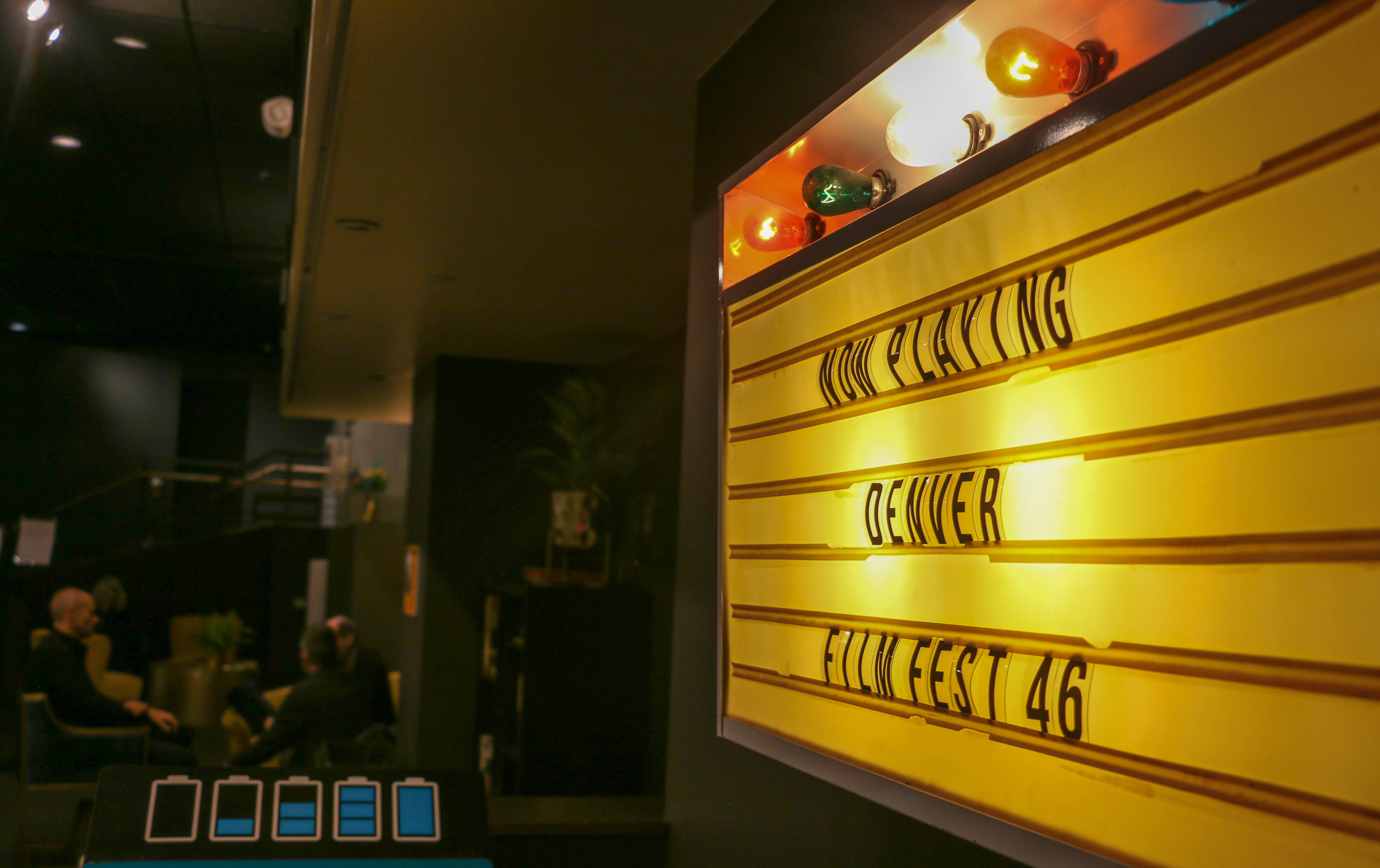 A marquee inside the lobby of the Sie FilmCenter, headquarters for the 2023 Denver Film Festival. (JOHN MOORE/DENVER GAZETTE)