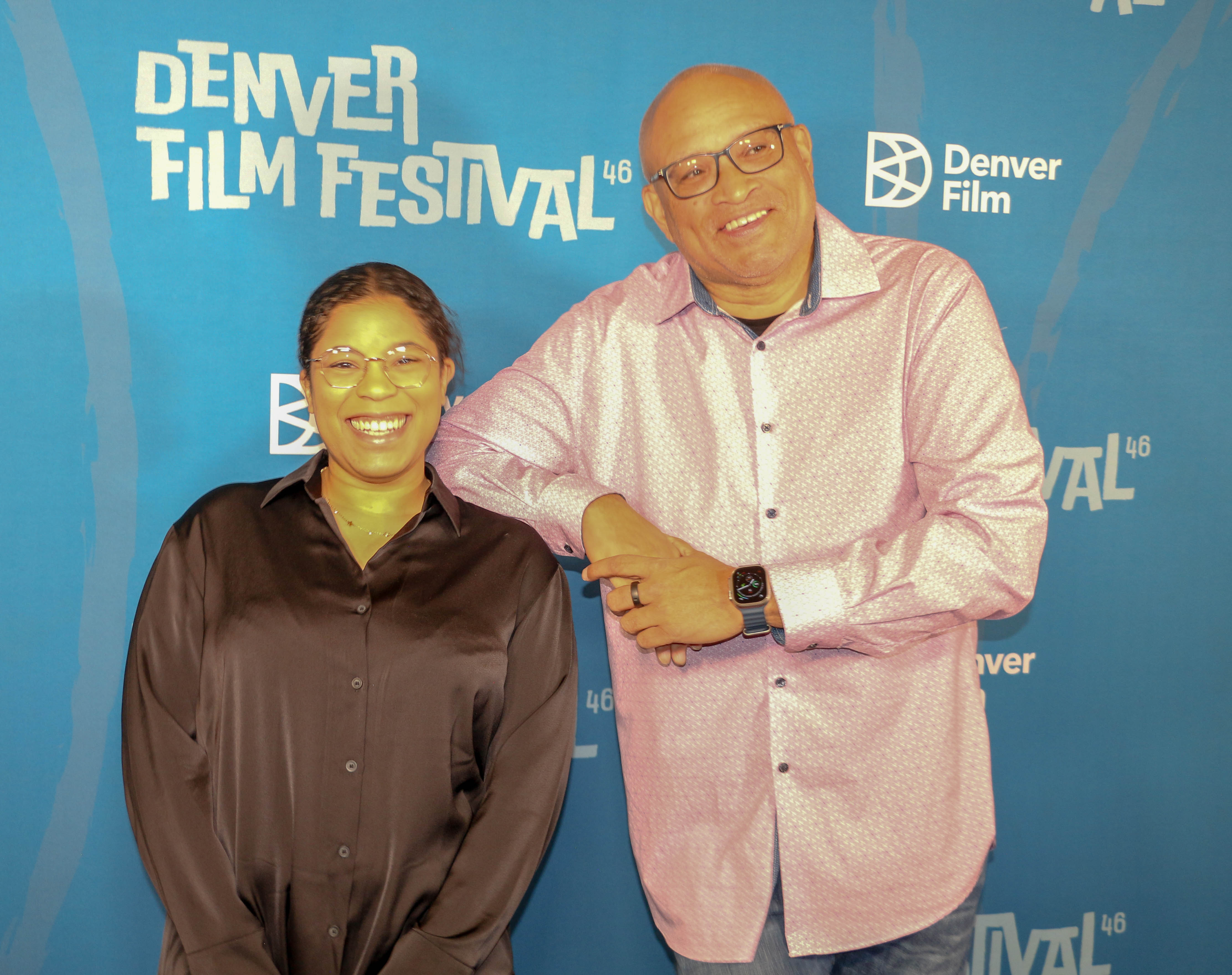 Larry Wilmore, right, walked the red carpet on the closing night of the 46th Denver Film Festival at the Denver Museum of Nature and Science on Nov. 11, 2023. He's with Brooke Marine, Culture editor of 