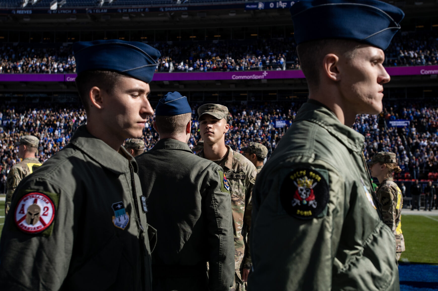 Cadets participate in the prisoner exchange before an NCAA college football game between the Air Force Falcons and the Army Black Knights on Saturday, Nov. 4, 2023, at Empower Field at Mile High in Denver, Colo. (Parker Seibold, The Gazette) (Parker Seibold)