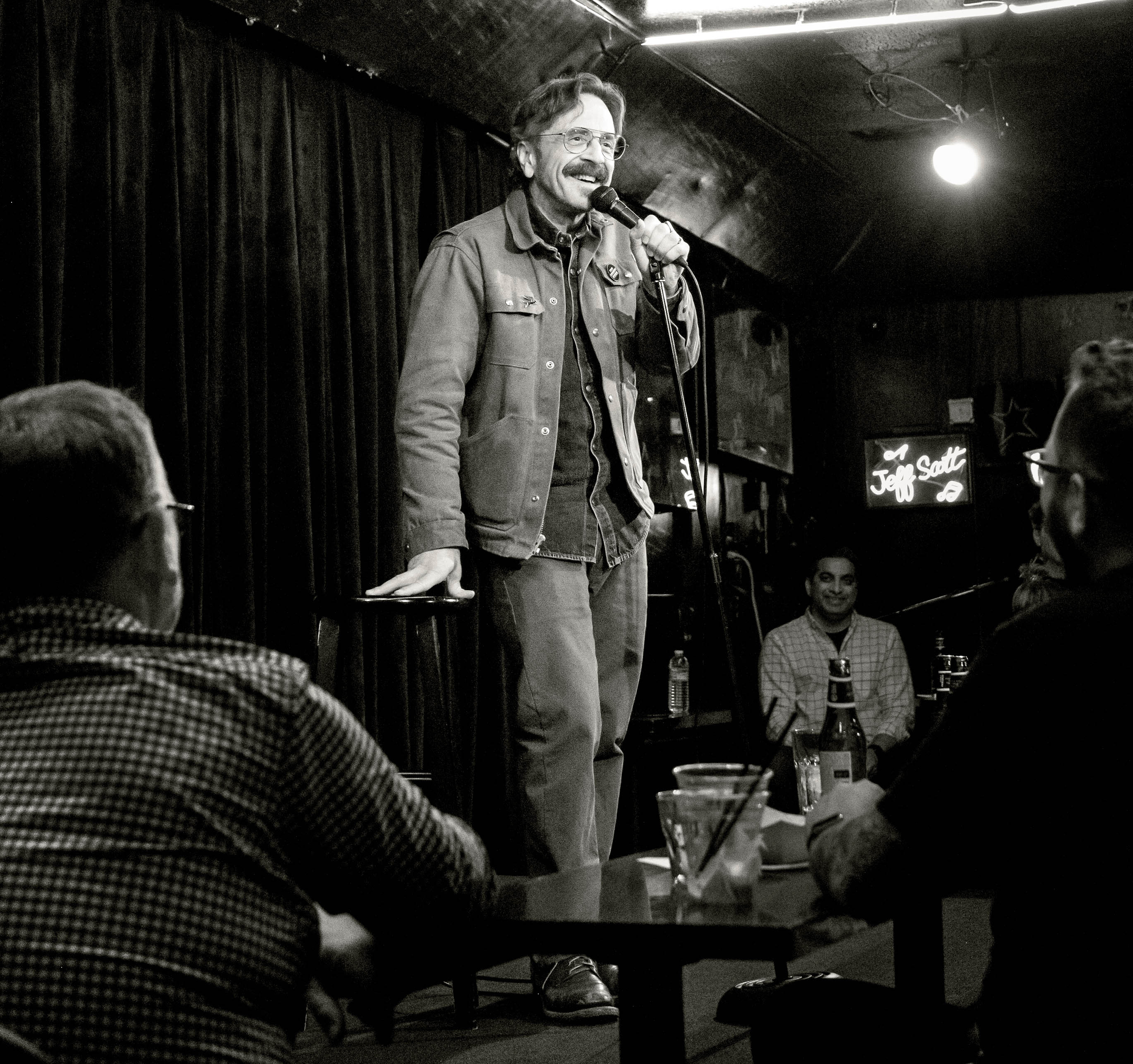 Podcaster and standup comedian Marc Maron, pictured at the legendary Comedy Store in West Hollywood on Oct. 17, 2023, will perform four shows Friday and Saturday nights at Comedy Works South. Earlier this year, Maron’s 2010 interview with Robin Williams for his