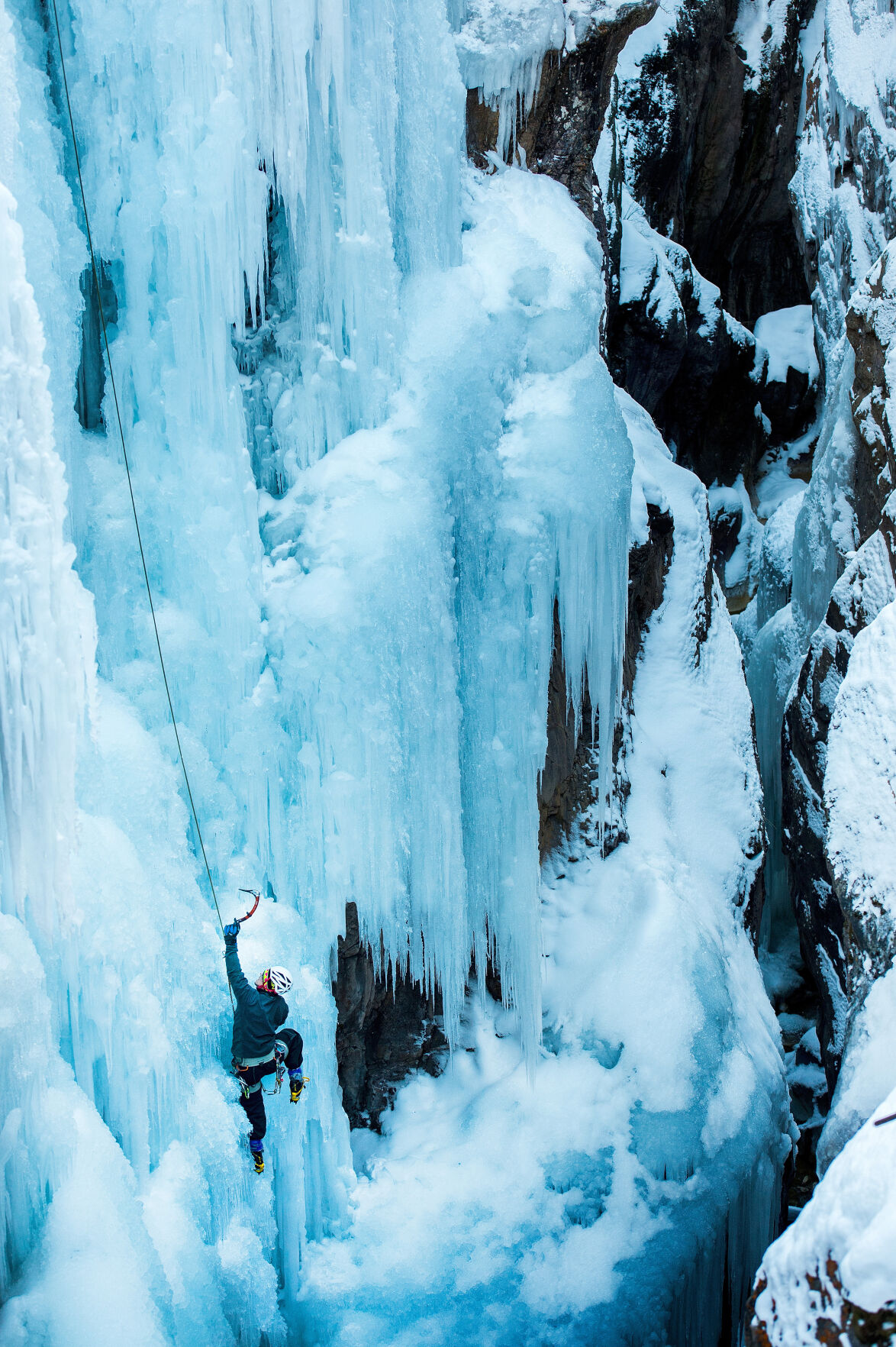 An ice climber works his way up a route in the Lower Bridge area of the Ouray Ice Park Sunday, Jan. 14, 2018, in the Uncompahgre Gorge on the south edge of town. The park, which features more than three vertical miles of ice and more than 200 identified routes, is the host of the 23rd annual Ouray Ice Festival beginning Thursday, Jan. 18 and running through Sunday, Jan. 21, 2018. The festival features climbing clinics, an outdoor gear expo and international climbing competitions. (The Gazette, Christian Murdock) (CHRISTIAN MURDOCK, THE GAZETTE)
