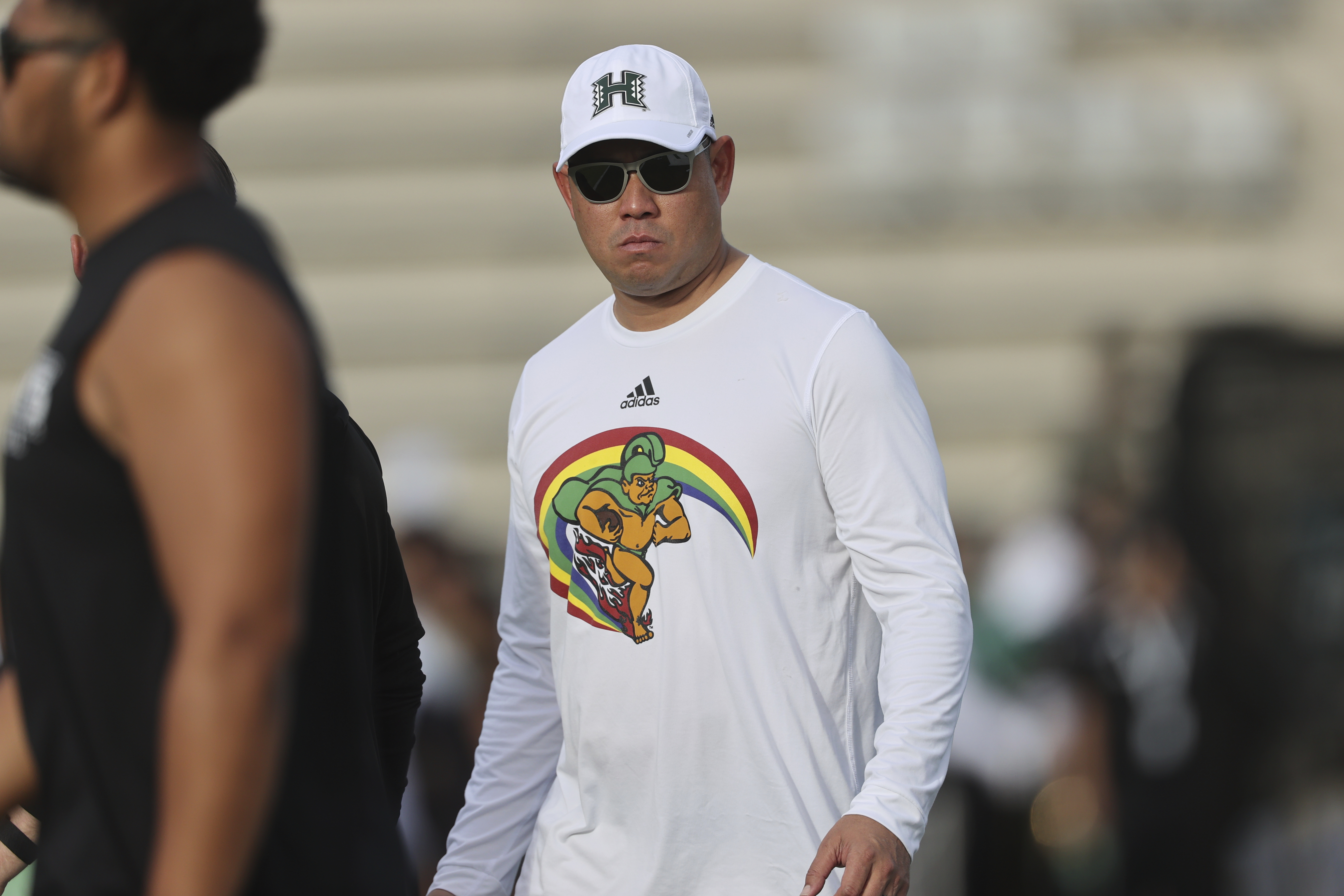 Hawaii head coach Timmy Chang is seen before the start of an NCAA college football game against San Diego State on Saturday, Oct. 14, 2023, in Honolulu. (AP Photo/Marco Garcia) (Marco Garcia)