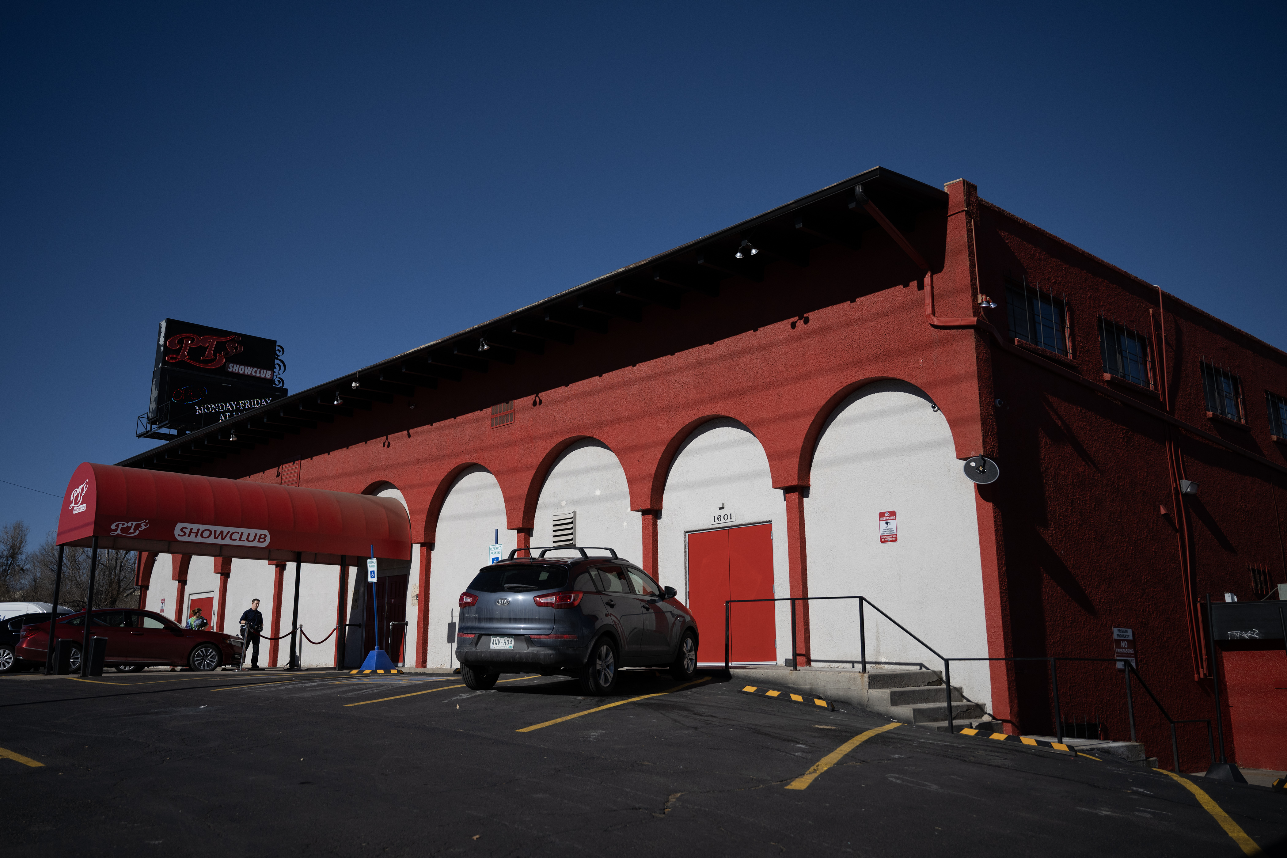 PT's Showclub, 1601 W. Evans Ave., as seen on Tuesday, Nov. 28, 2023, in Denver. The club must close for 14 days in January, after admitting to prostitution activities, according to the Denver Department of License and Excise. (Timothy Hurst/Denver Gazette) (Timothy Hurst/Denver Gazette)
