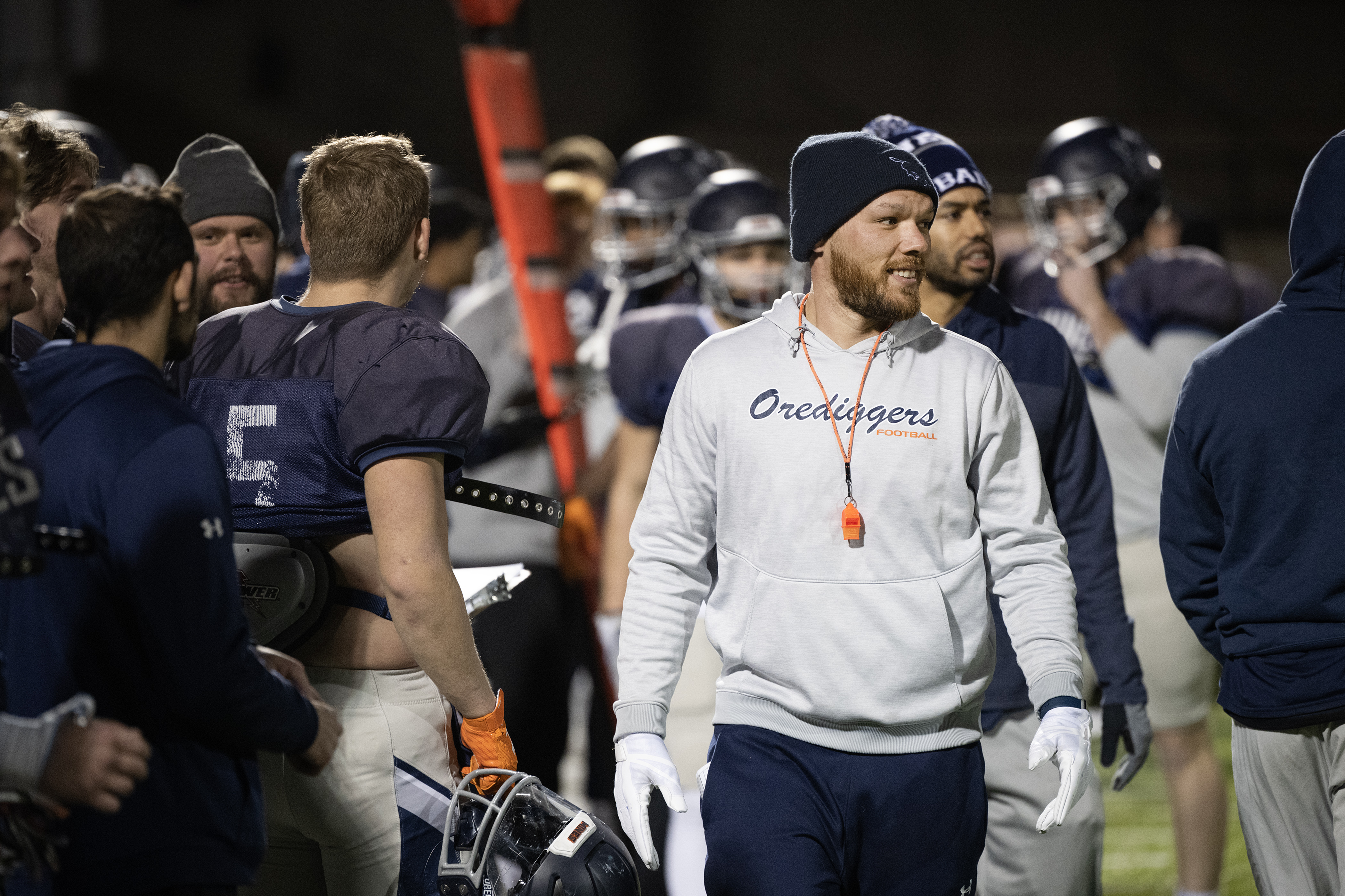 Colorado School of Mines defensive coordinator Tripp Thomas looks on from the sidelines during a team scrimmage on Thursday, Nov. 16, 2023, at Marv Kay Stadium in Golden, Colo.(Timothy Hurst/Denver Gazette) (TimHursttim.hurst@gazette.comhttps://secure.gravatar.com/avatar/aca82bd62b4ee425c598527cd6faa1b1?d=mm&r=g)