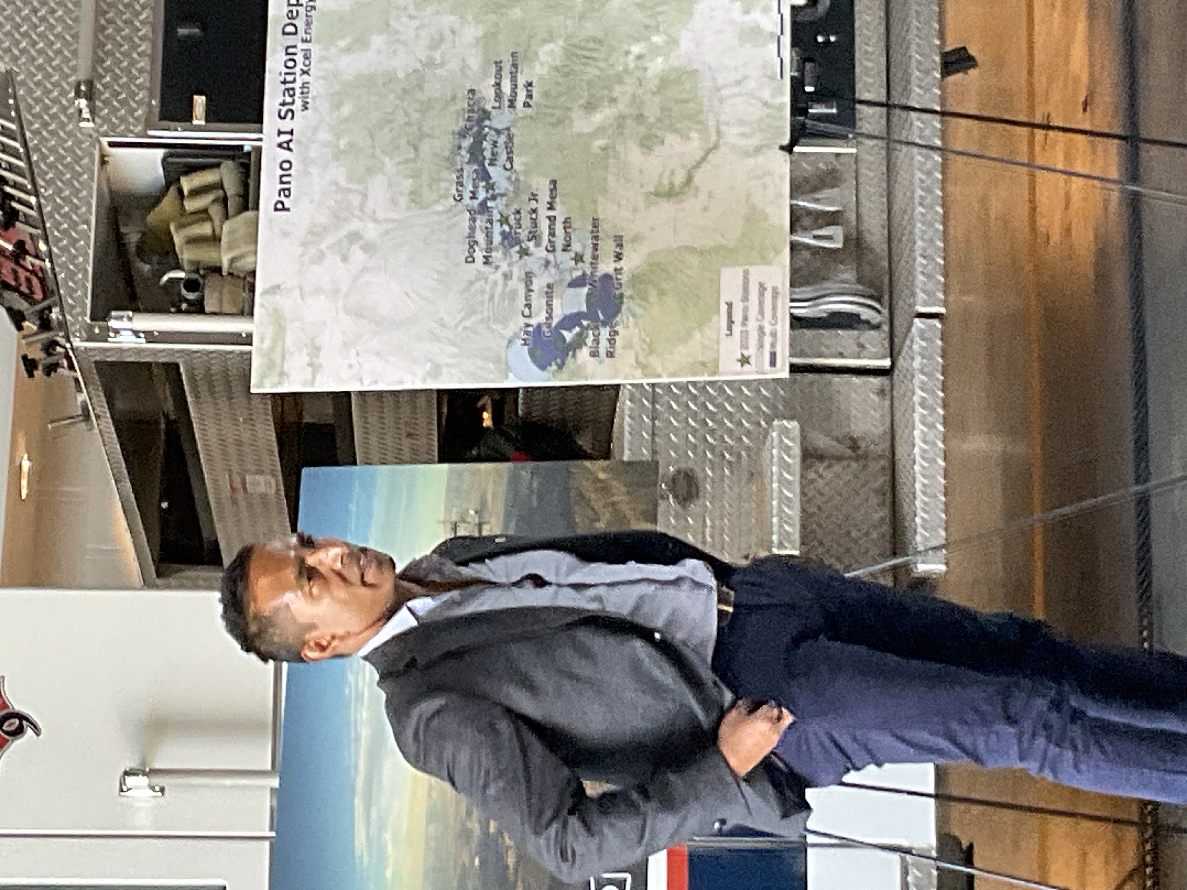 Arvind Satyam of Pano AI discusses the extent of the company's 40-camera artificial intelligence driven wildfire detection system under development in Colorado at the Arvada Fire Station No. 9, in Arvada, Colo. Nov. 7, 2023. (ScottWeiserEnterprise Reporterscott.weiser@gazette.comhttps://secure.gravatar.com/avatar/bedf4ba0a073402c3991ce97ce2869c4?d=mm&r=g)