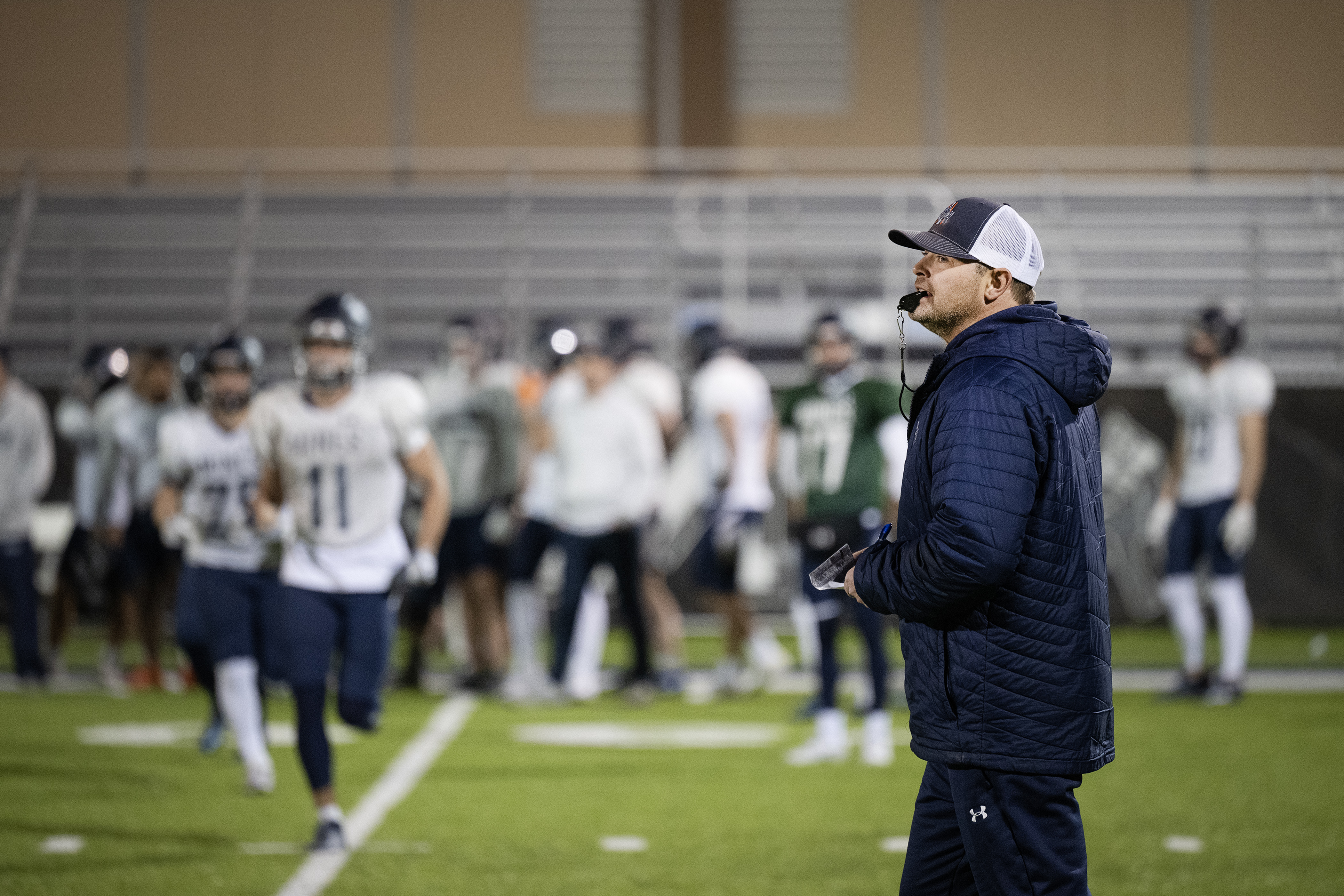 Colorado School of Mines head coach Pete Sterbick directs personnel groups onto the field during a team scrimmage on Thursday, Nov. 16, 2023, at Marv Kay Stadium in Golden, Colo. (Timothy Hurst/Denver Gazette) (TimHursttim.hurst@gazette.comhttps://secure.gravatar.com/avatar/aca82bd62b4ee425c598527cd6faa1b1?d=mm&r=g)