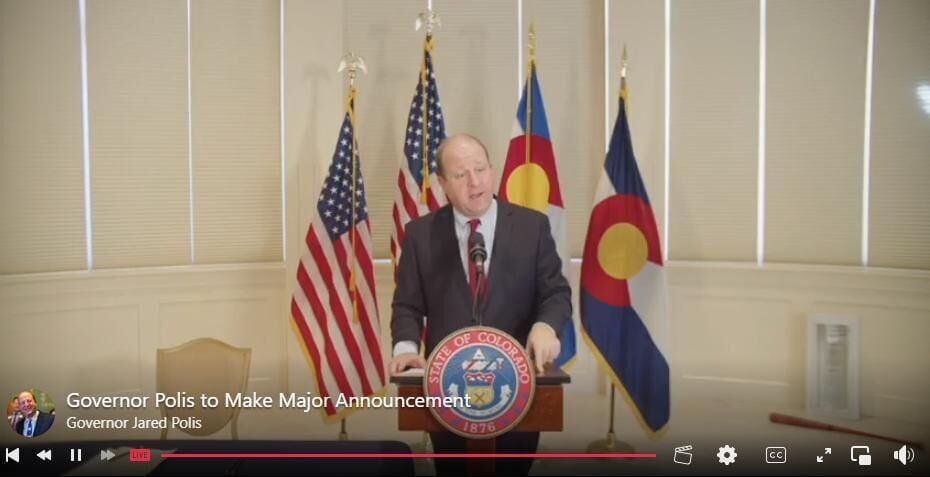 Gov. Jared Polis on Nov. 9, 2023 calls lawmakers back to the state Capitol on Nov. 17 for a special session, primarily on property tax relief. Polis started the news conference by breaking glass with a baseball bat at right. (MarianneGoodlandmarianne.goodland@coloradopolitics.comhttps://secure.gravatar.com/avatar/125a14b7bd9266f61a445ec13b1d3605?d=mm&r=g)