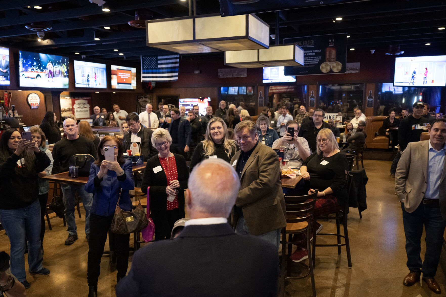 Incumbent Aurora Mayor Mike Coffman gives a victory speech during the “No On HH - Advance Colorado election night watch party” on Tuesday, Nov. 7, 2023, at JJ's Place in Aurora, Colo. (Timothy Hurst/Denver Gazette) (TimHursttim.hurst@gazette.comhttps://secure.gravatar.com/avatar/aca82bd62b4ee425c598527cd6faa1b1?d=mm&r=g)