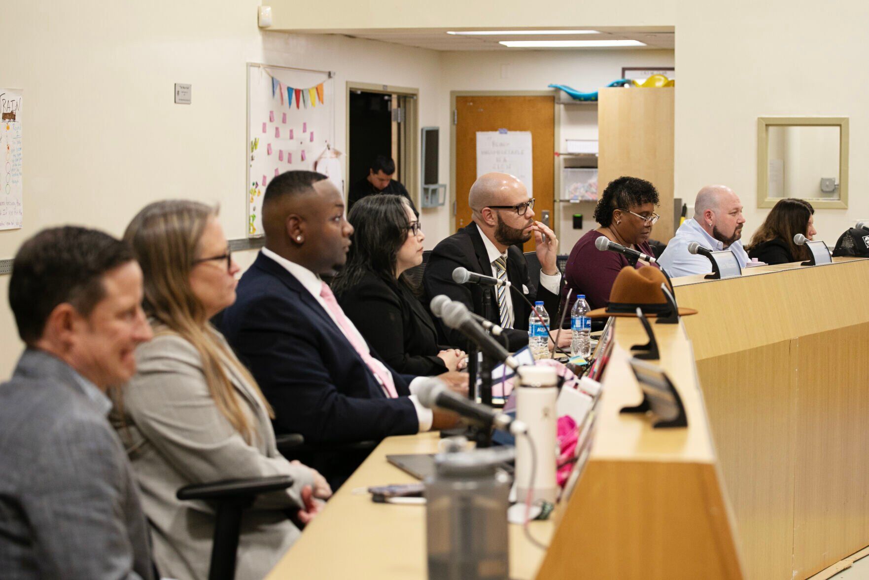 Members of the Denver Public Schools Board of Education listen to student speakers while at a meeting in Denver on Thursday. (TomHellauerMultimedia Producertom.hellauer@denvergazette.comhttps://denvergazette.com/content/tncms/avatars/f/9e/622/f9e6228a-3b6b-11ed-bf10-fbb71fa8e421.f54b911252c540f1d61709edc4727a39.png)