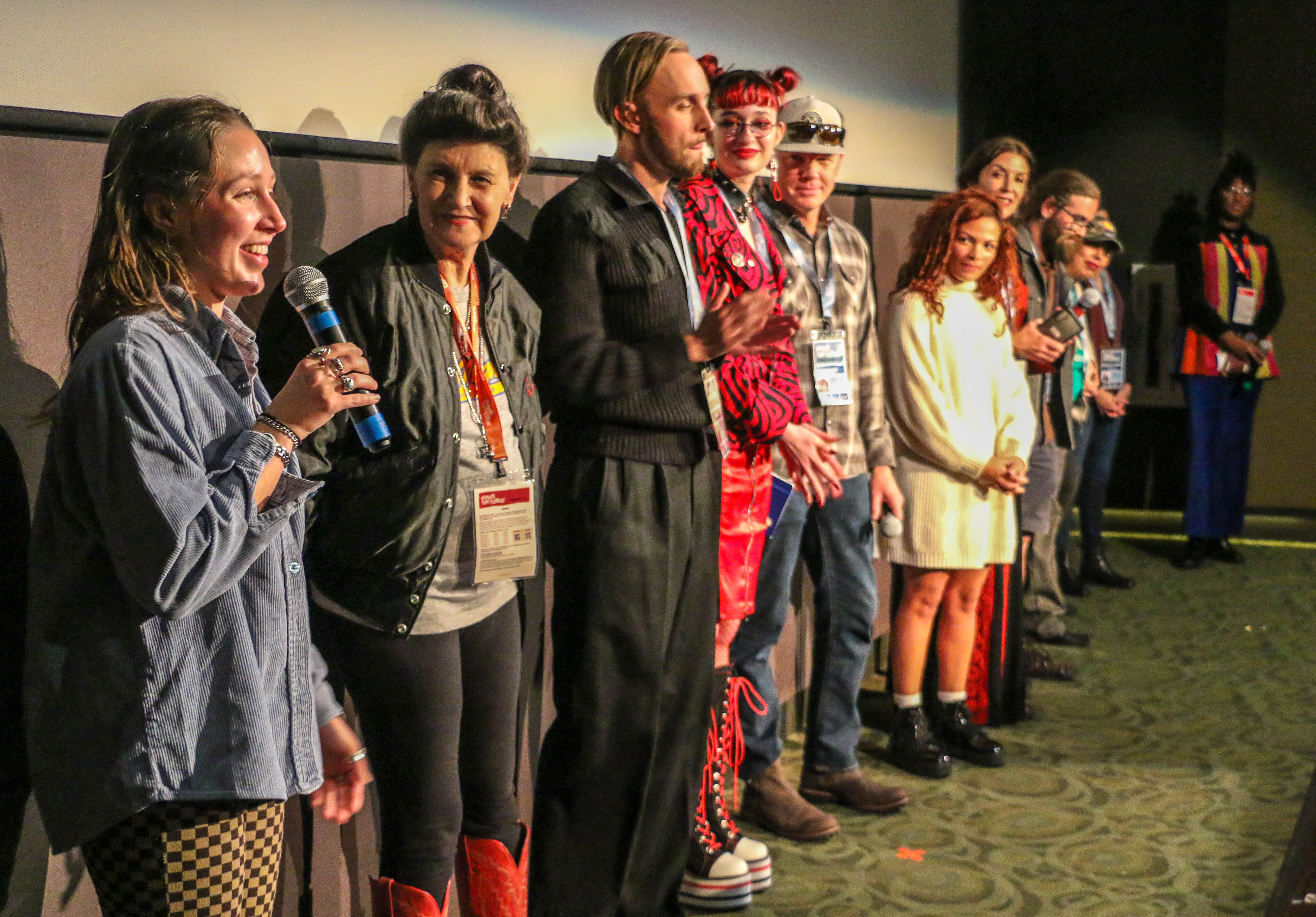 Colorado's selected short documentary-makers address the audience after a second sold-out screening of their works at the Denver Film Festival on Nov. 9, 2023. (JOHN MOORE/DENVER GAZETTE)