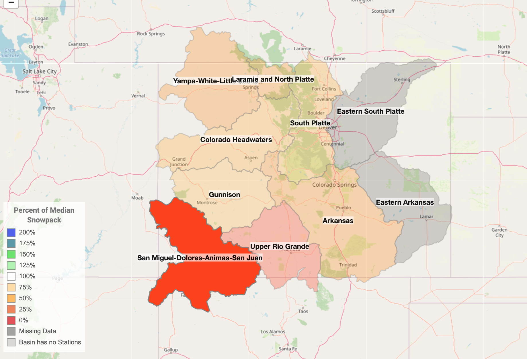Colorado region at just 20 percent of snowpack norm for this time of the year
