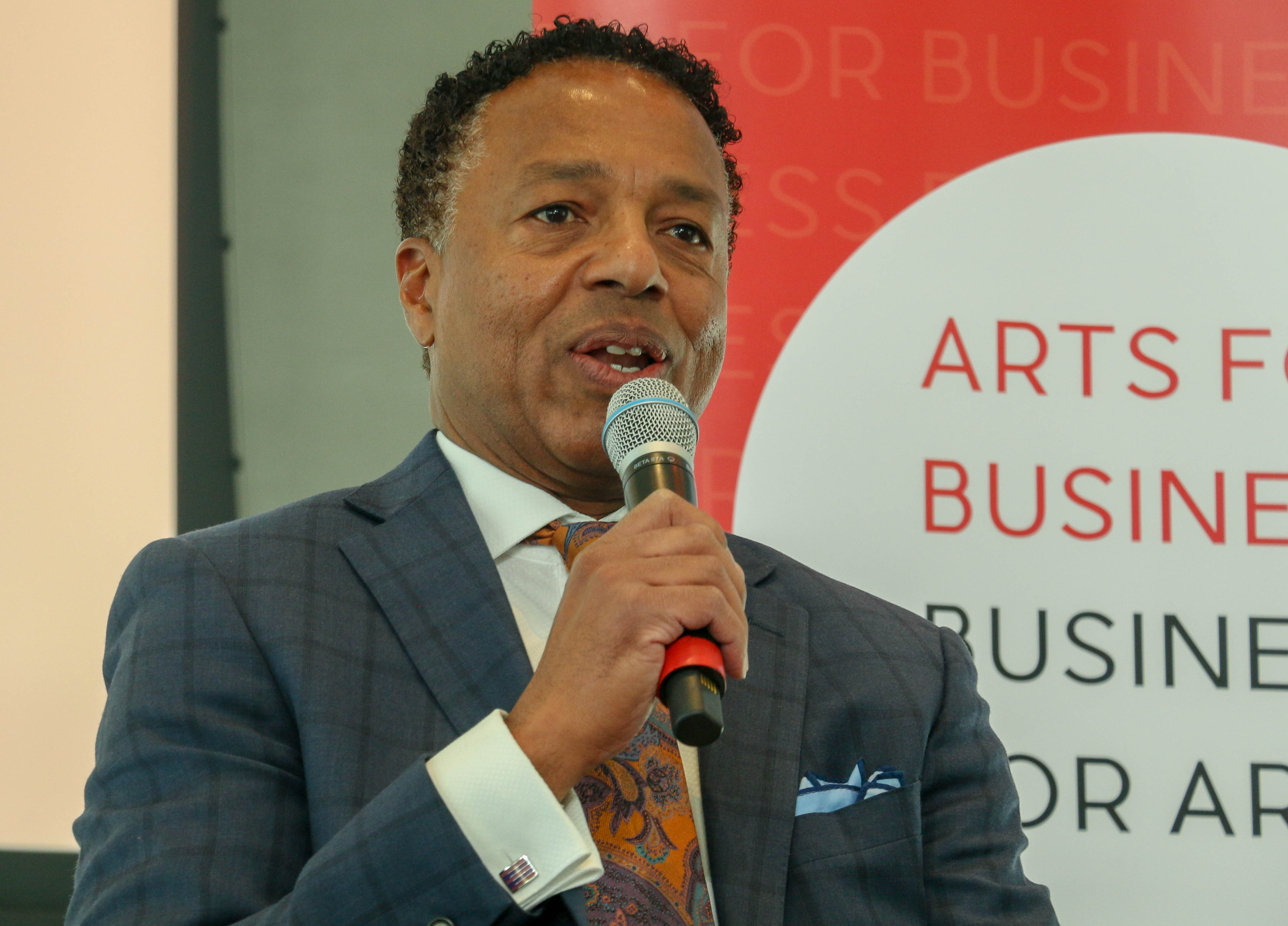 James Holmes, Executive Director of the Cherokee Ranch & Castle Foundation, speaks at the Colorado Business Committee for the Arts' meeting on Thursday at the Denver Art Museum. (JohnMooreSenior Arts Journalistjohn.moore@denvergazette.comhttps://denvergazette.com/content/tncms/avatars/e/1e/bc8/e1ebc854-8dbc-11ec-90b8-e393b5c0a2b9.afcf882df81bc4eba7366657cc603f75.png)