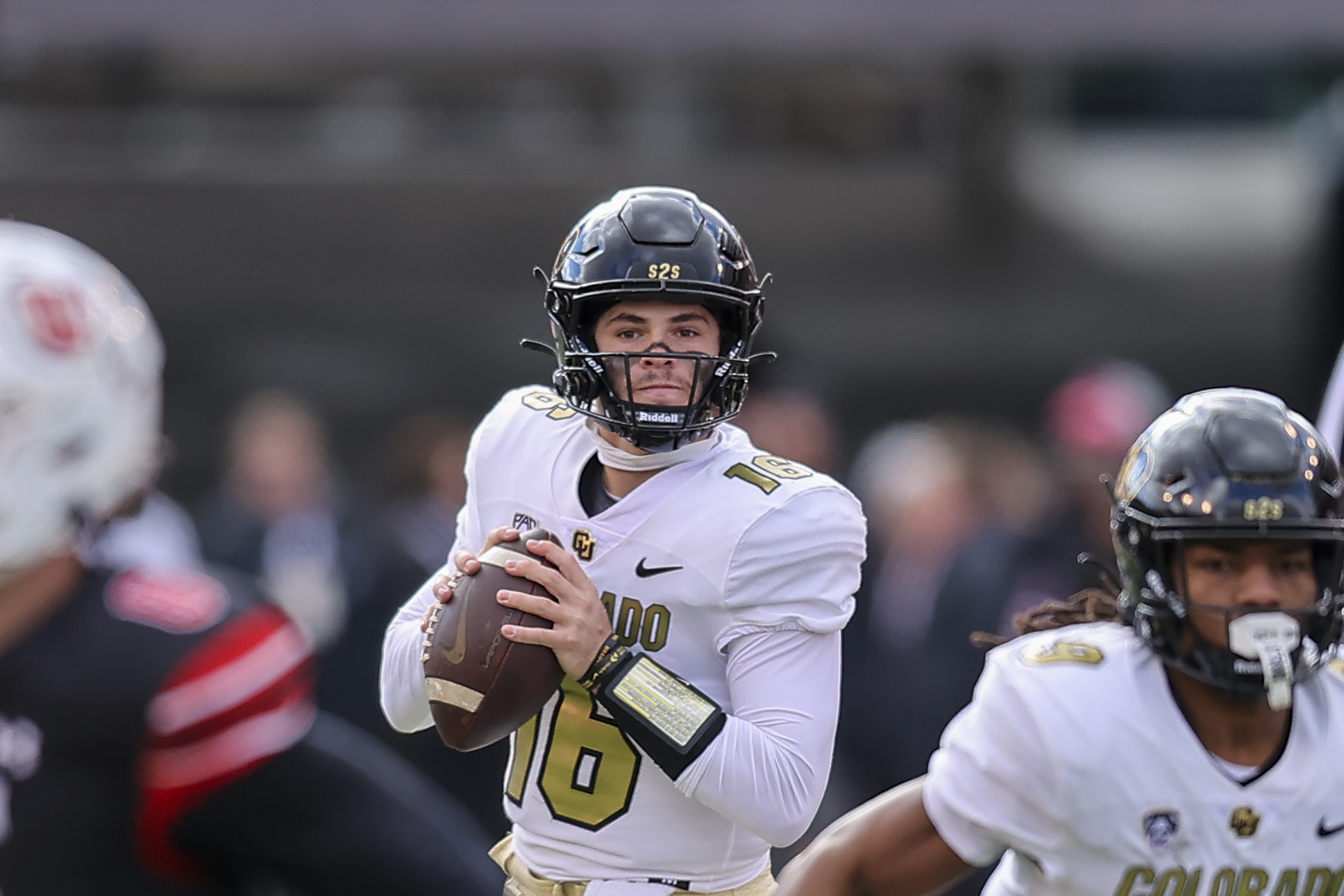 Colorado quarterback Ryan Staub drops back to pass against Utah during the first quarter of a game on Nov. 25, 2023, in Salt Lake City. (Associated Press file)