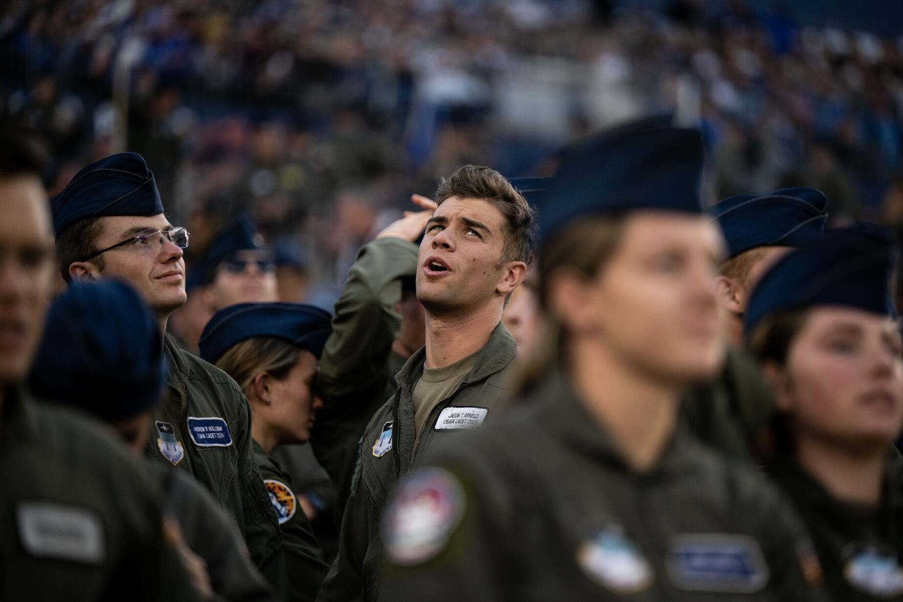 Air Force Academy cadets react to a play in the second half of an NCAA college football game against the Army Black Knights on Saturday, Nov. 4, 2023, at Empower Field at Mile High in Denver, Colo. Army defeated Air Force 23-3. (Parker Seibold, The Gazette) (Parker Seibold)