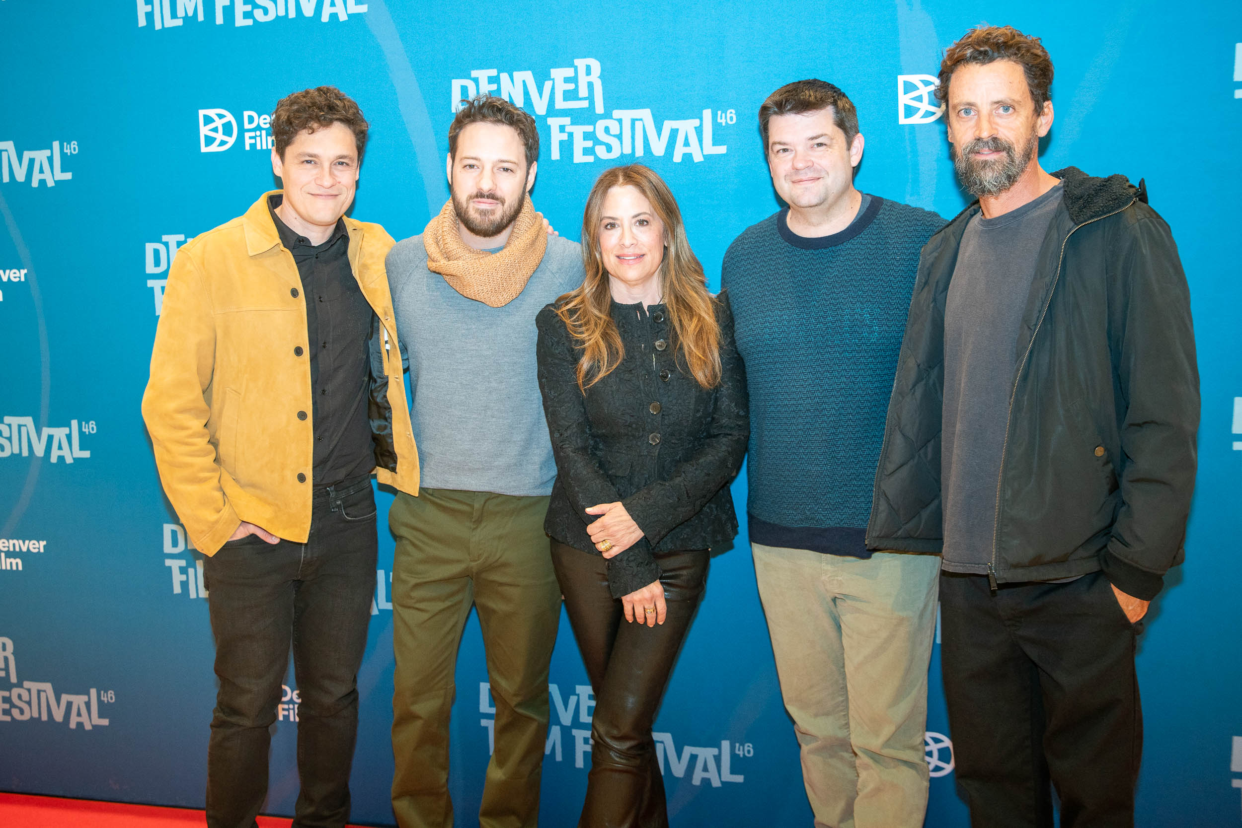 The Denver Film Festival honored the creative team behind “Spider-Man: Across the Spider-Verse” with its inaugural 5280 Award. From left: writer-producer Phil Lord, Senior Animation Supervisor Humberto Rosa, producer Christina Steinberg, writer-producer Christopher Miller and Executive Producer Bob Persichetti. (JASON DEWITT/DENVER FILM)