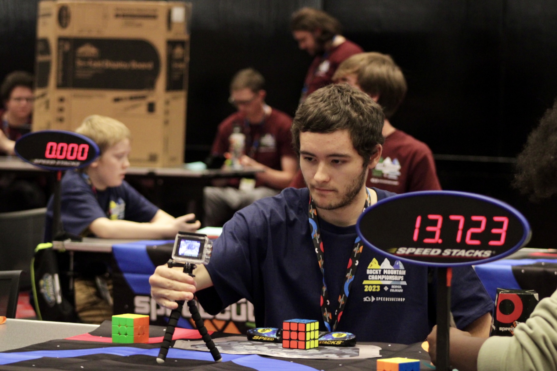 Benjamin Espinoza after a 13.72 second solve on the 3x3x3 Rubik's Cube during the Rocky Mountain Championship's first round on Saturday, Nov. 4, at the Colorado Convention Center. Espinoza traveled from Idaho for the competition and said his goal is to get under 10 seconds. (Noah Festenstein/The Denver Gazette) (NoahFestensteinCity Government Reporternoah.festenstein@denvergazette.comhttps://denvergazette.com/content/tncms/avatars/9/f0/326/9f032698-379f-11ee-8053-8bacbed4931f.60984dba383441d9647e0e740a08a8e6.png)