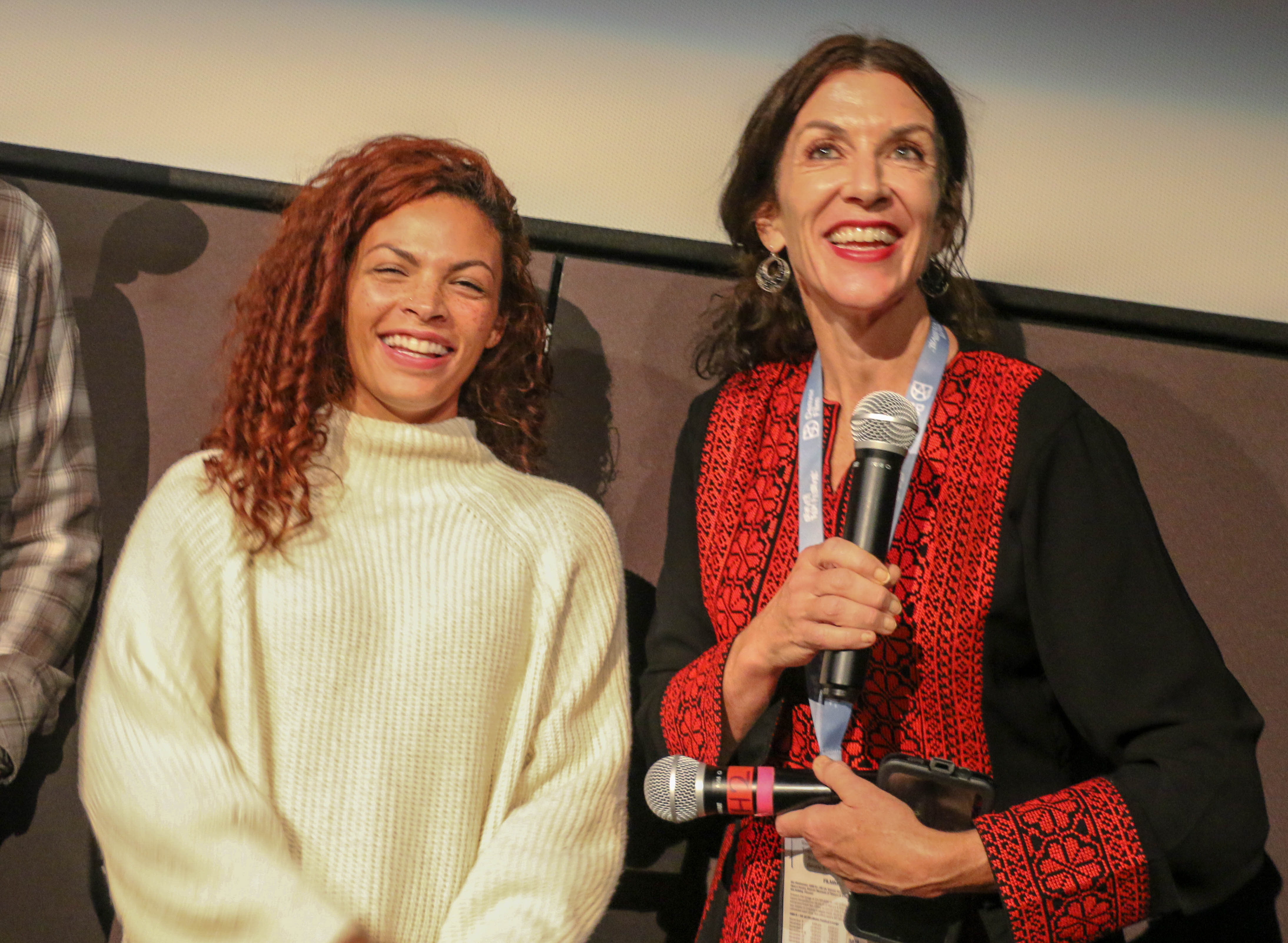 Salida Circus School founder Jennifer Dempsey, right, with her daughter at the Denver Film Festival on Nov. 9, 2023 (JOHN MOORE/DENVER GAZETTE)