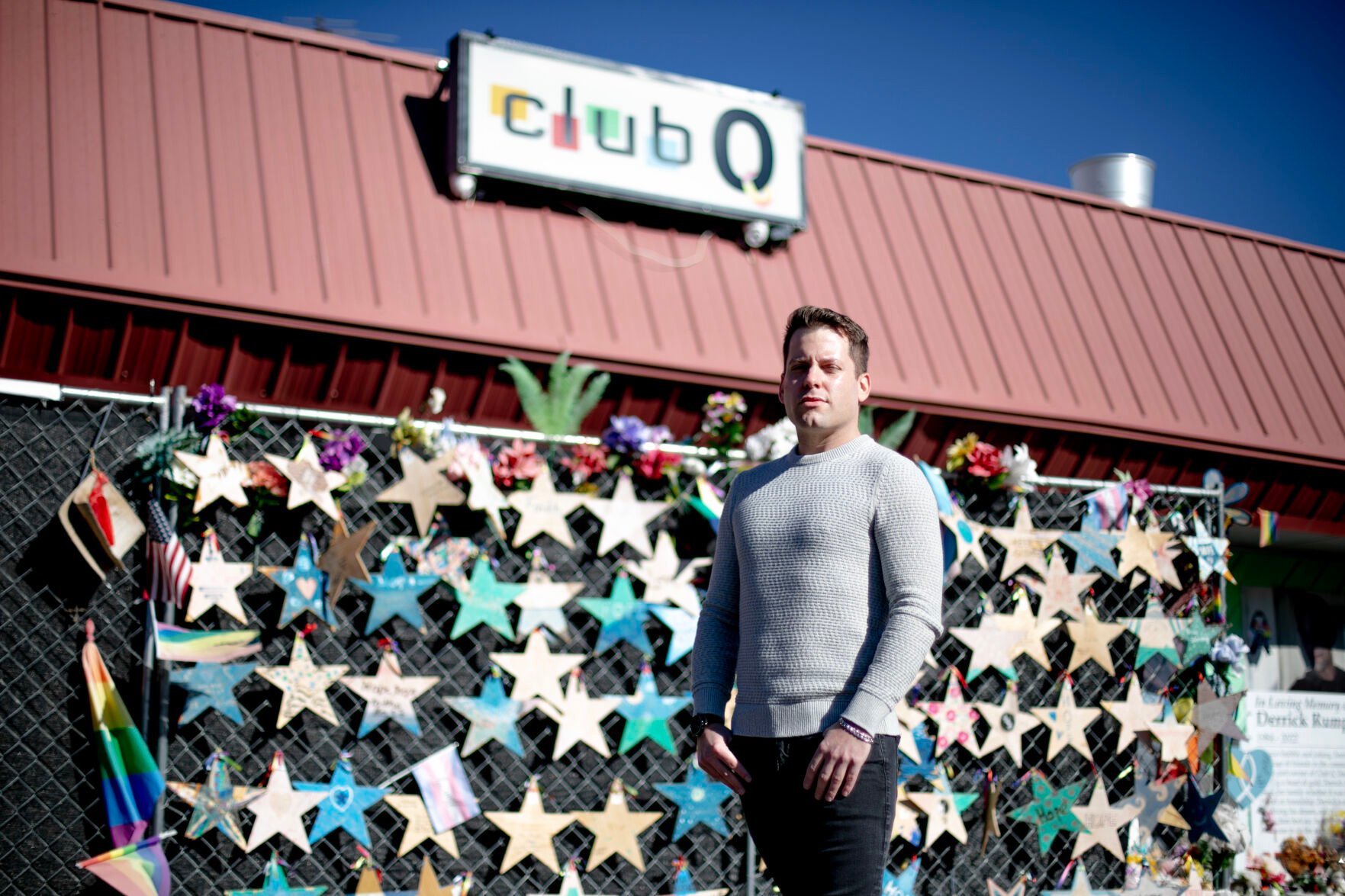 John Arcediano poses for a portrait Friday outside Club Q. After the Nov. 19, 2022, shooting, Arcediano left his job of 15 years at The Melting Pot and became the program and outreach director for the Prism community collective, a hub of resources and services for the LGBTQ+ community set to open soon in Colorado Springs. (Parker Seibold, the gazette)