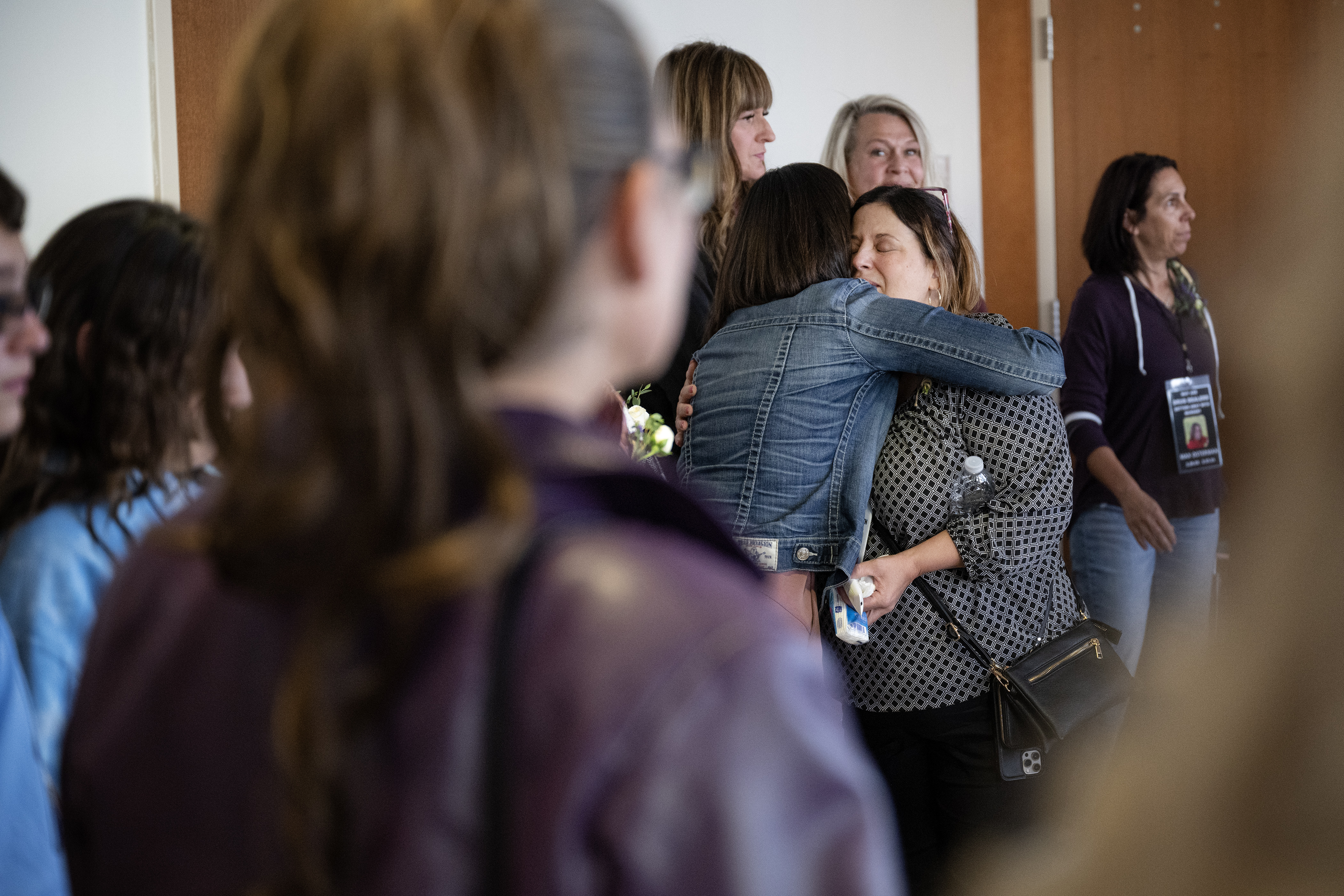 Kim Osterman, who lost her son Max to a fentanyl overdose in February of 2021, hugs friend Angi Gambon, along with many other friends and colleagues who came to support her, after a sentencing hearing for Sergio Guerra-Carrillo where she gave a Victim Impact Statement on Thursday, Nov. 2, 2023, at the Broomfield Combined Court in Broomfield, Colo. (Timothy Hurst/Denver Gazette) (TimHursttim.hurst@gazette.comhttps://secure.gravatar.com/avatar/aca82bd62b4ee425c598527cd6faa1b1?d=mm&r=g)