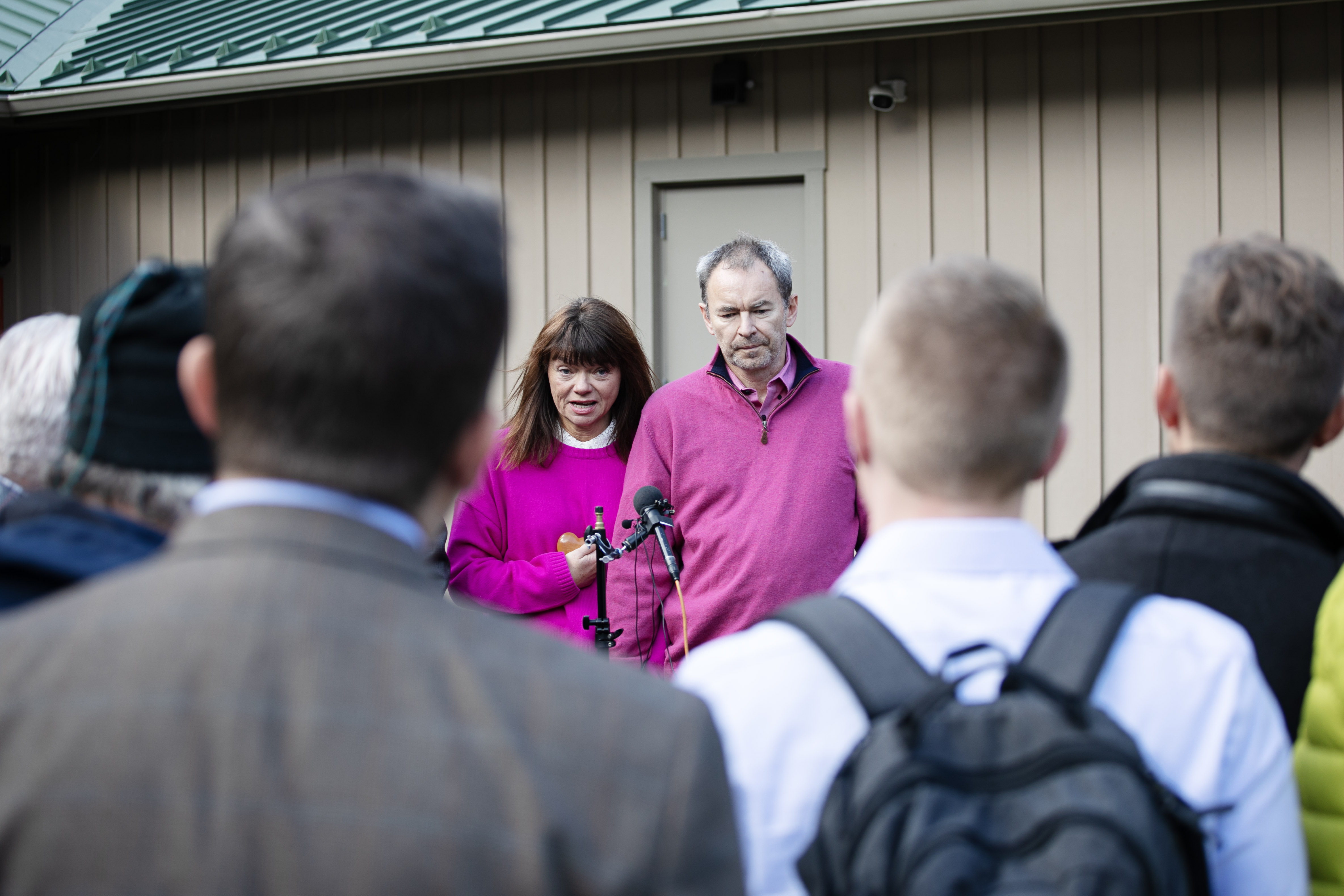 Sally, left, and Simon Glass field questions from reporters gathered outside the Clear Creek County Courthouse following former Sgt. Kyle Gould's guilty plea in the death of their son, Christian, on Thursday, Nov. 16, 2023 (TomHellauerMultimedia Producertom.hellauer@denvergazette.comhttps://denvergazette.com/content/tncms/avatars/f/9e/622/f9e6228a-3b6b-11ed-bf10-fbb71fa8e421.f54b911252c540f1d61709edc4727a39.png)