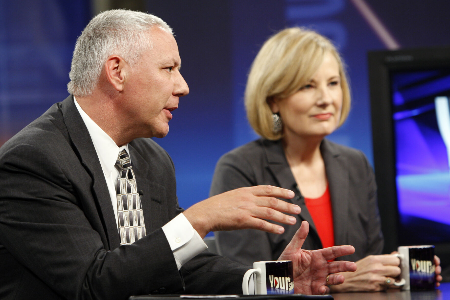 Colorado GOP U.S. Senate candidates Ken Buck, left, and Jane Norton participate in a debate being taped at KUSA-TV in Denver, on July 22, 2010.Ken Buck, Jane Norton (the associated press file)