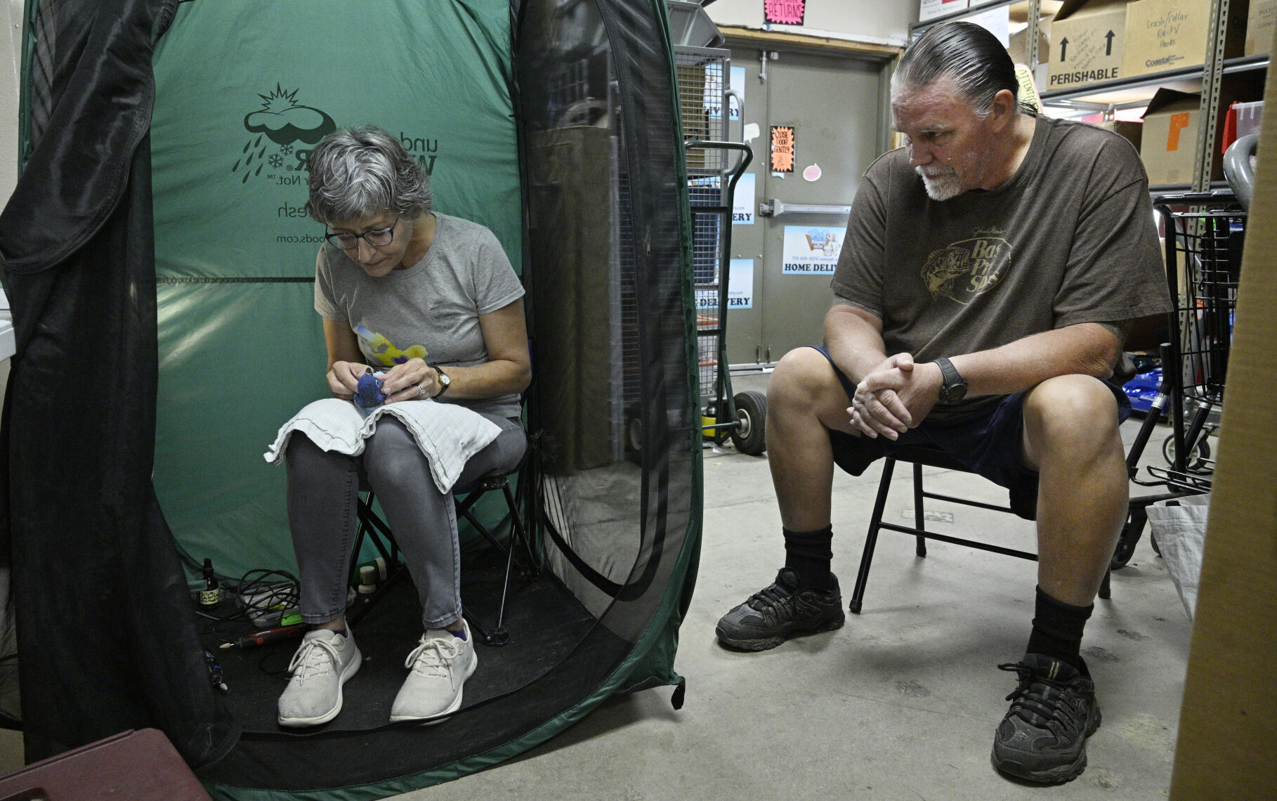 Brett Guthrie watches as his parrot named Blue gets groomed by Jen Piccin-Shaw, with Jen’s Exotic Pet Services on Sunday, Nov. 5, 2023. Jen has a mobile grooming service for exotic pets and travels the front range to groom animals from hedgehogs to macaws. She lives in Parker, but comes to Pet Pantry businesses in Colorado Springs three times a month. The rest of the times, she can be found at a variety of pet merchandise businesses along the front range. (Photo by Jerilee Bennett, The Gazette) (JerileeBennettjerilee.bennett@gazette.comhttps://secure.gravatar.com/avatar/a400b0ac348f1407dc2709999dc38d3b?d=mm&r=g)