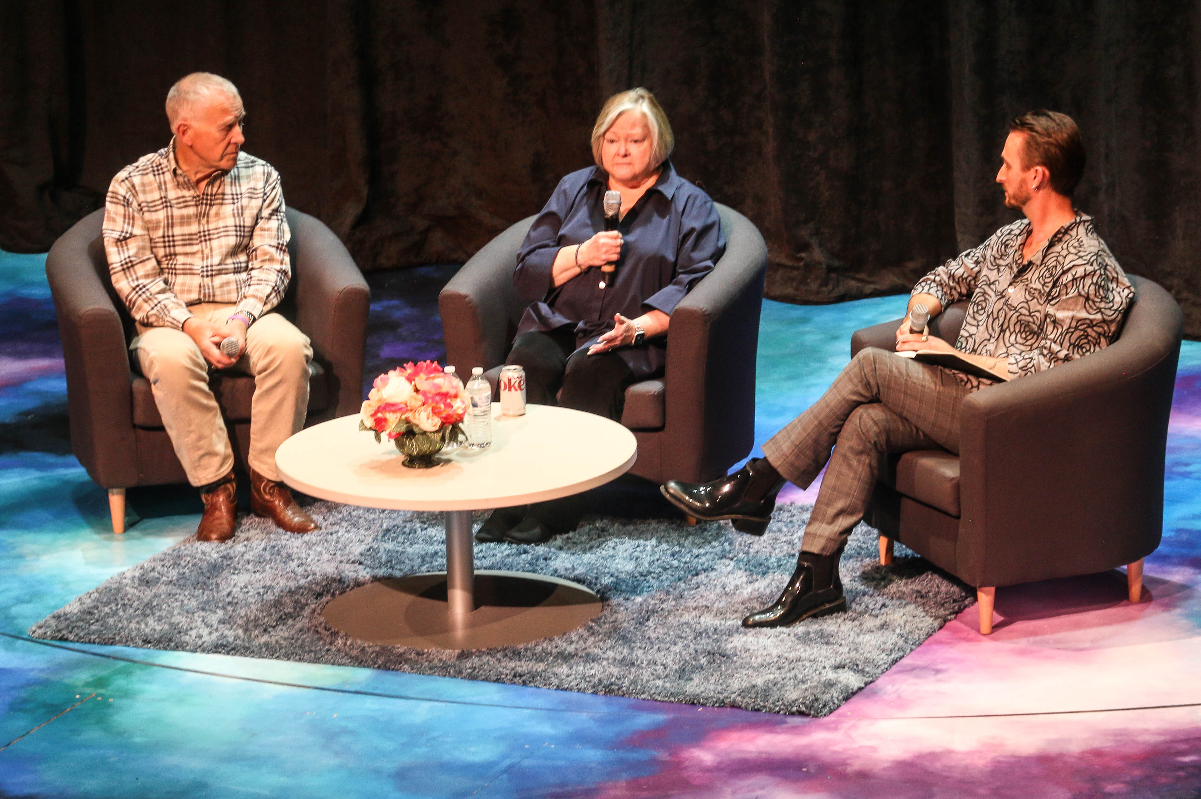 Dennis and Judy Shepard, with moderator Brett Lord, spoke to audiences after weekend performances of