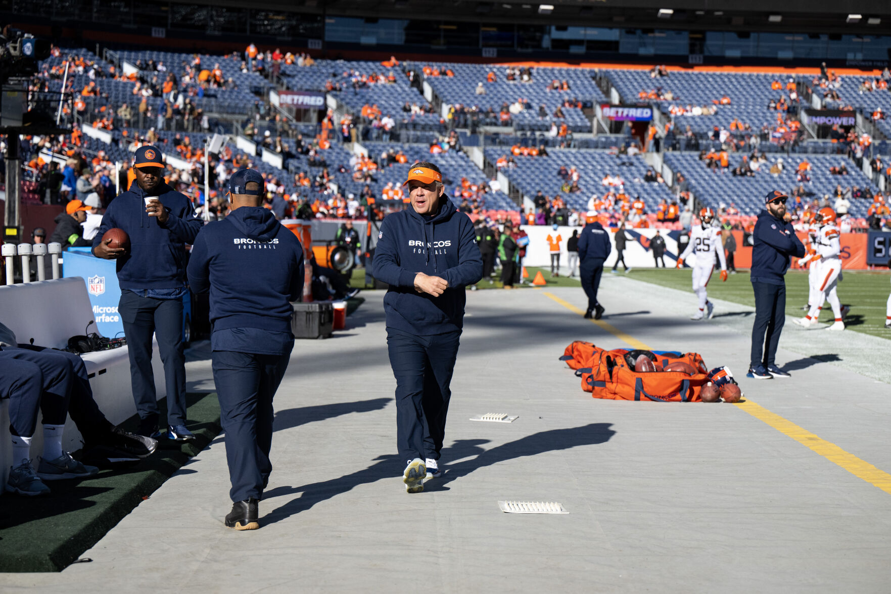 Broncos head coach Sean Peyton before a game on Sunday, Nov. 26, 2023, at Empower Field at Mile High in Denver, Colo. (Parker Seibold, The Gazette) (Parker Seibold)