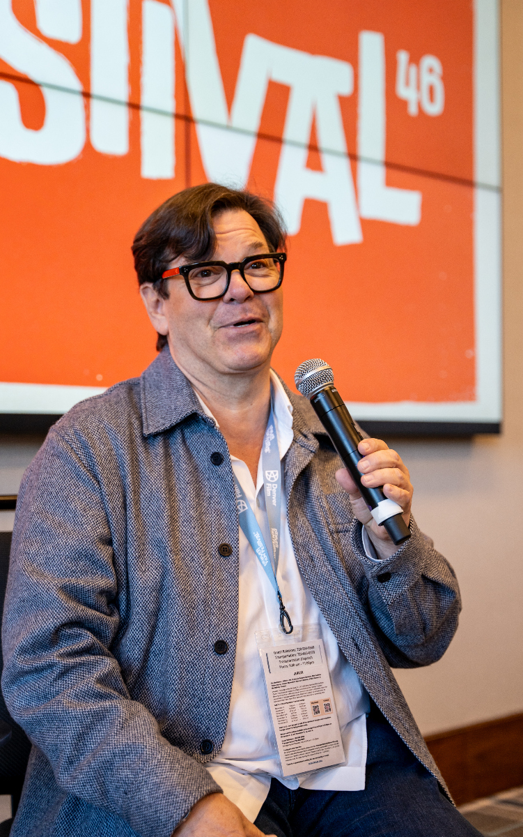 Donald Mowat tells tales of an Oscar-nominated Hollywood make-up artist at the Denver Film Festival on Nov. 9, 2023. (BEAU NGU/DENVER FILM)