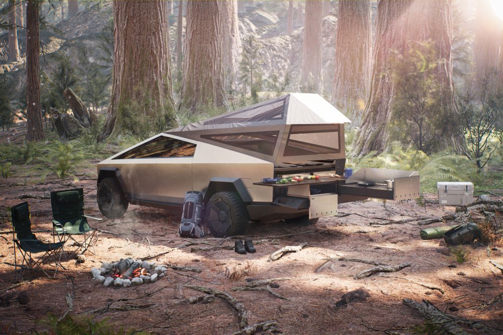 A Tesla Cybertruck configured for camping. (Press images courtesy of Tesla Motors)