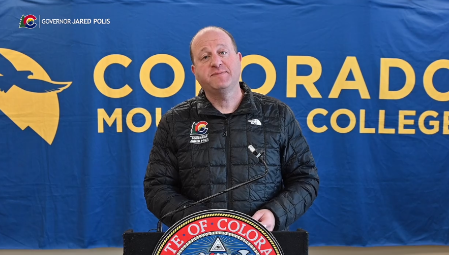 Gov. Jared Polis speaks at Colorado Mountain College's Breckenridge campus on Nov. 30, 2023. (Video screenshot from Governor Jared Polis Facebook page) (Governor Jared Polis Facebook Page)