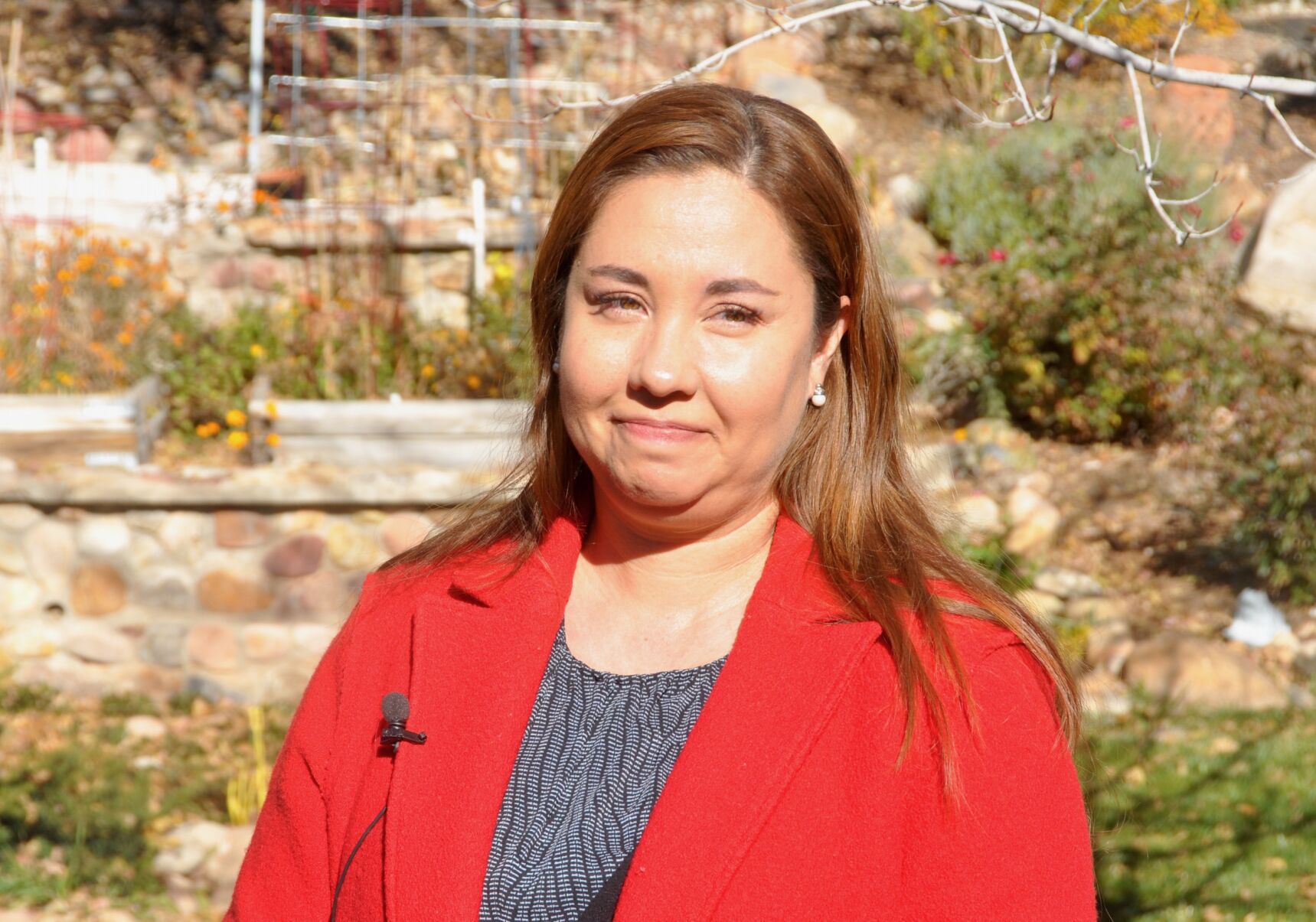 U.S. Rep.-elect Yadira Caraveo, a Thornton Democrat, talks to reporters in her family's backyard in Thornton on Nov. 10, 2022, the day after she was declared the winner in the race to represent Colorado's new 8th Congressional District. ((Ernest Luning/Colorado Politics))