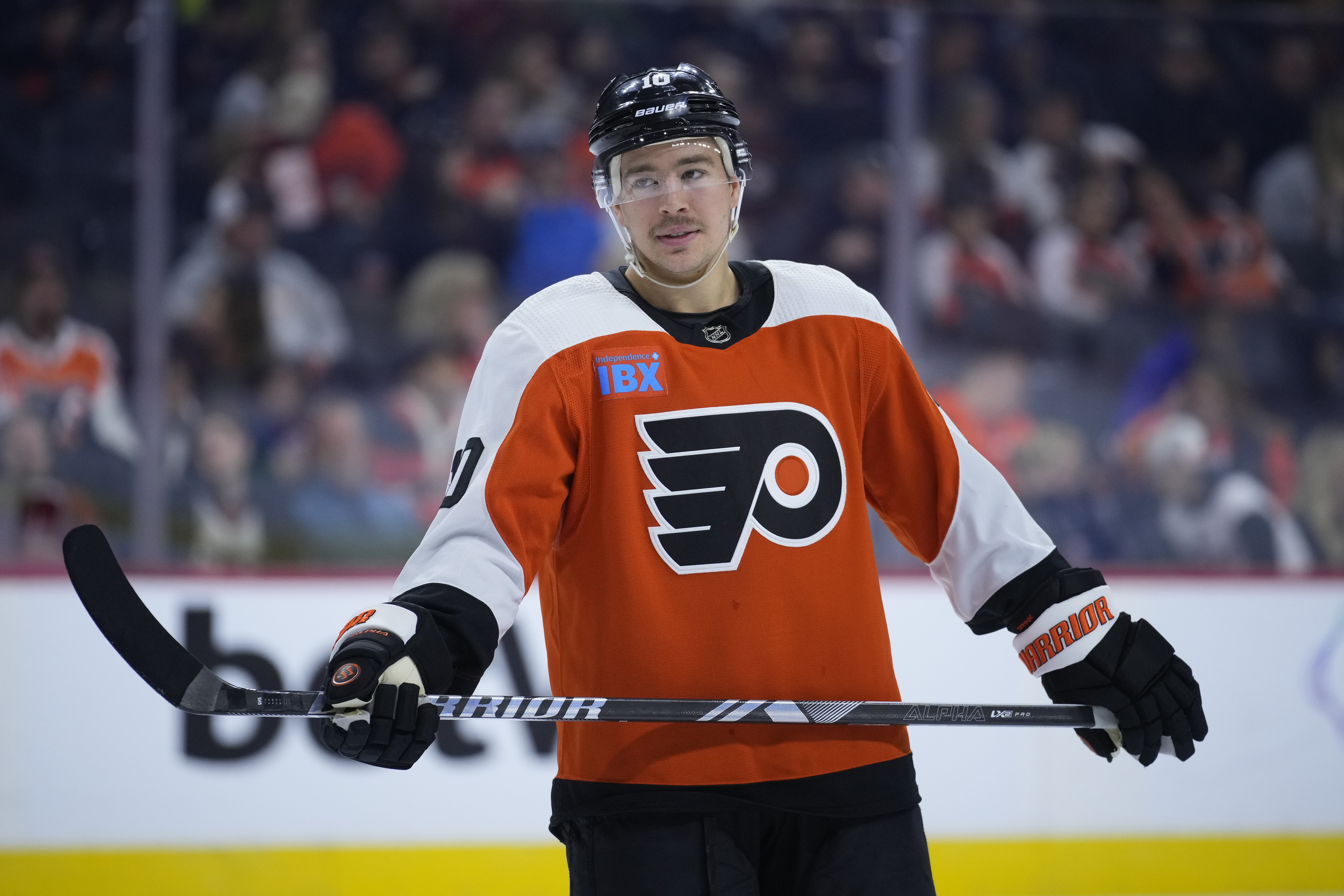 Philadelphia Flyers' Bobby Brink plays during an NHL hockey game, Sunday, Nov. 19, 2023, in Philadelphia. (AP Photo/Matt Slocum) (Matt Slocum)