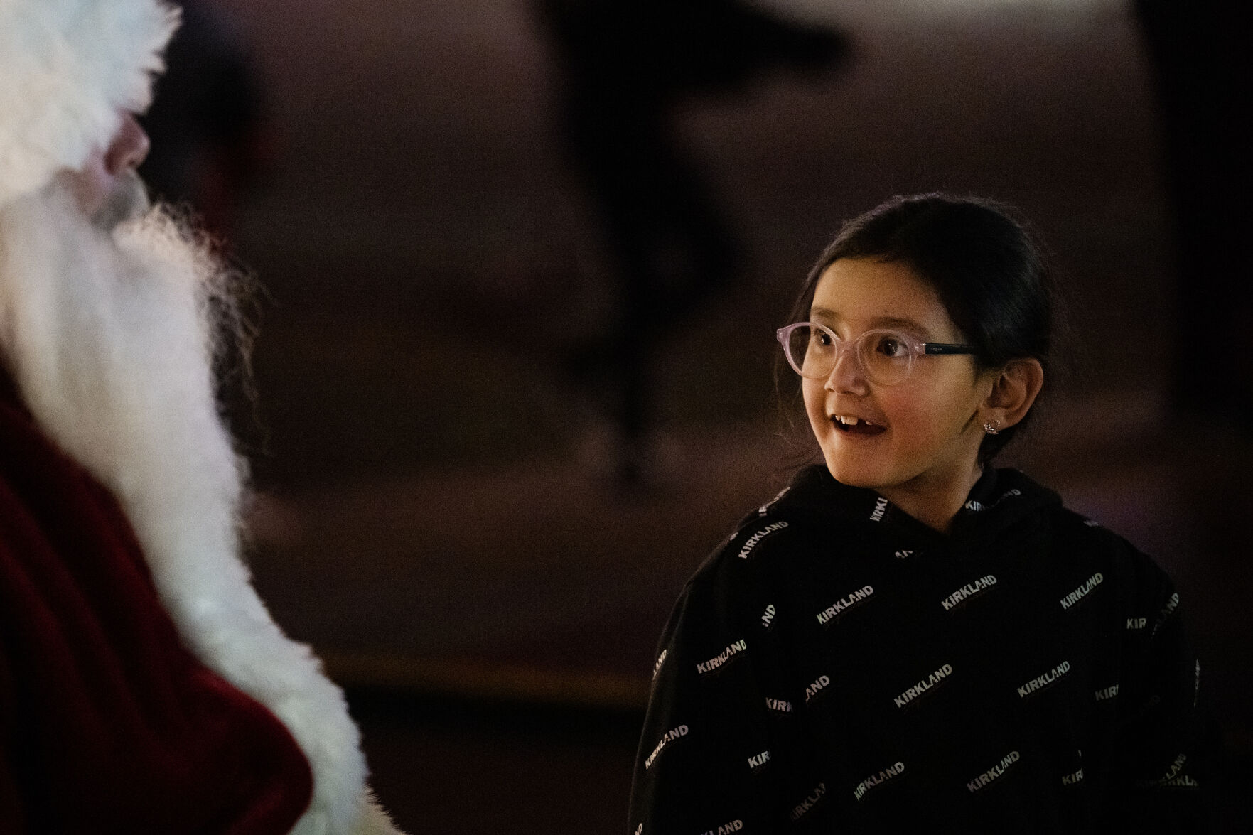 Roxane Rapalo, 8, gets her chance to talk with Santa Clause during the city of Aurora’s annual Holiday Tree Lighting on Tuesday, Dec. 5, 2023, at the Aurora Municipal Center. (Timothy Hurst/Denver Gazette) (TimHursttim.hurst@gazette.comhttps://secure.gravatar.com/avatar/aca82bd62b4ee425c598527cd6faa1b1?d=mm&r=g)
