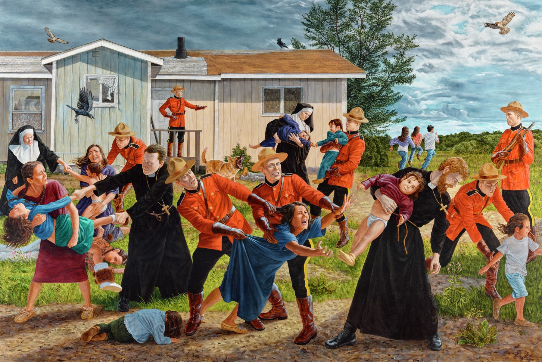 Kent Monkman (Fisher River Band Cree), The Scream, 2017. Acrylic paint on canvas; 84 x 132 in. Denver Art Museum: Native Arts acquisition funds and funds from Loren G. Lipson, M.D, 2017.93. © Kent Monkman (Courtesy photo, Denver Art Museum/ Kent Monkman©)
