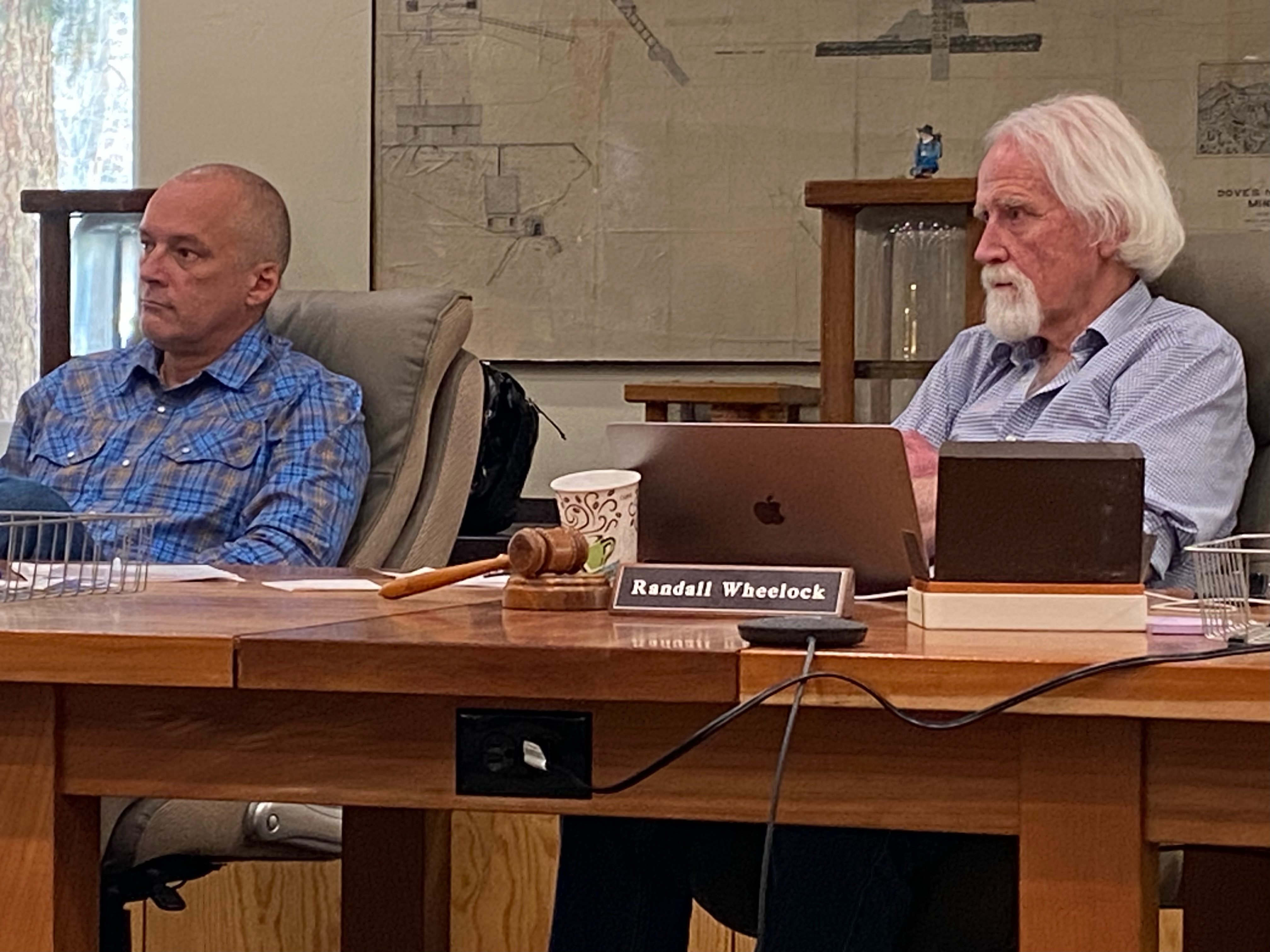 Clear Creek County Commissioners Sean Wood (left) and Randall Wheelock discuss the renaming of county road with the