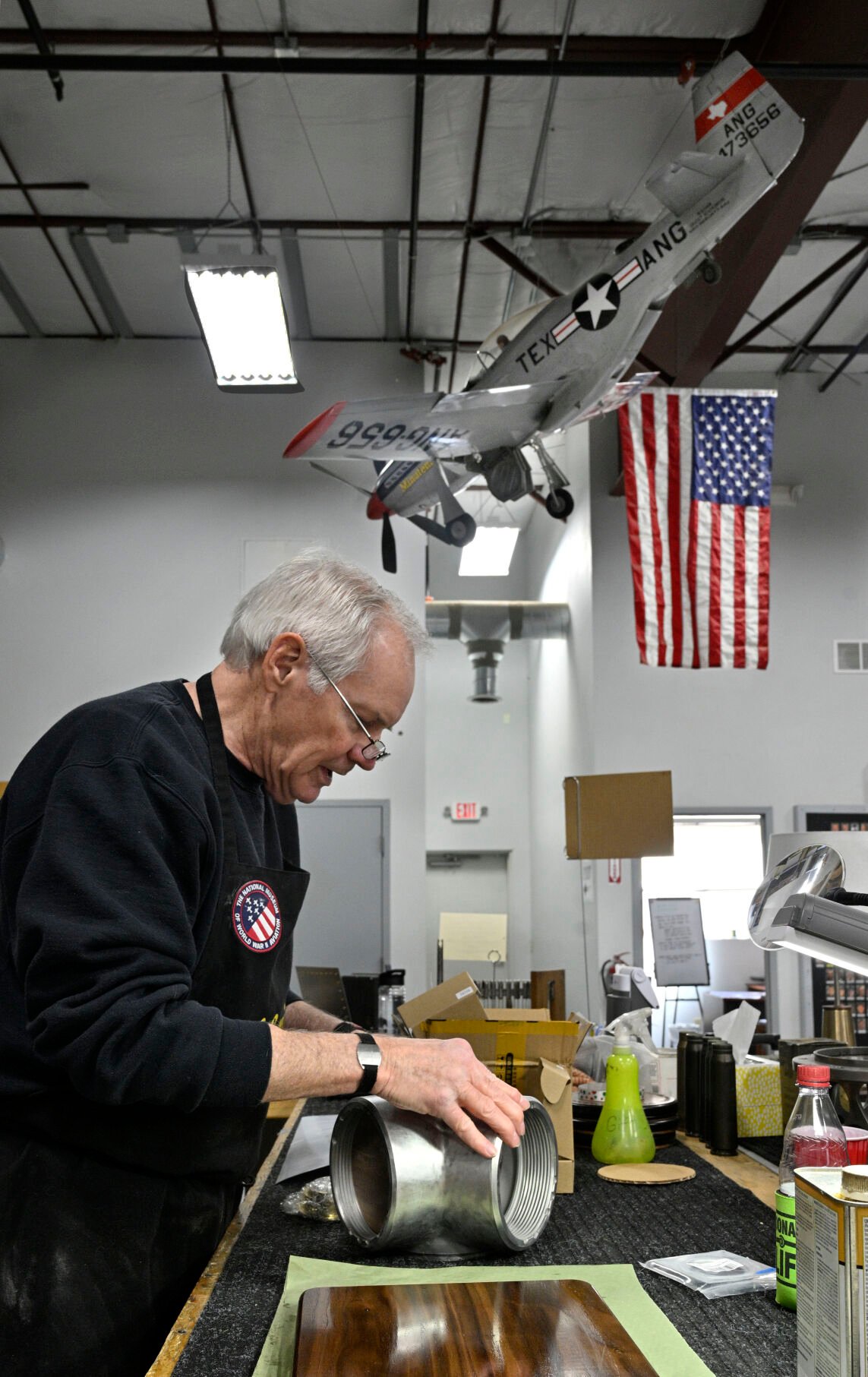 Patrick O’Connell works on a weather station at the National Museum of World War II Aviation using some of the repurposed parts of World War II planes that would have been discarded. The creation will be sold in the gift shop at the museum as a fundraiser. (jerilee bennett, the gazette)