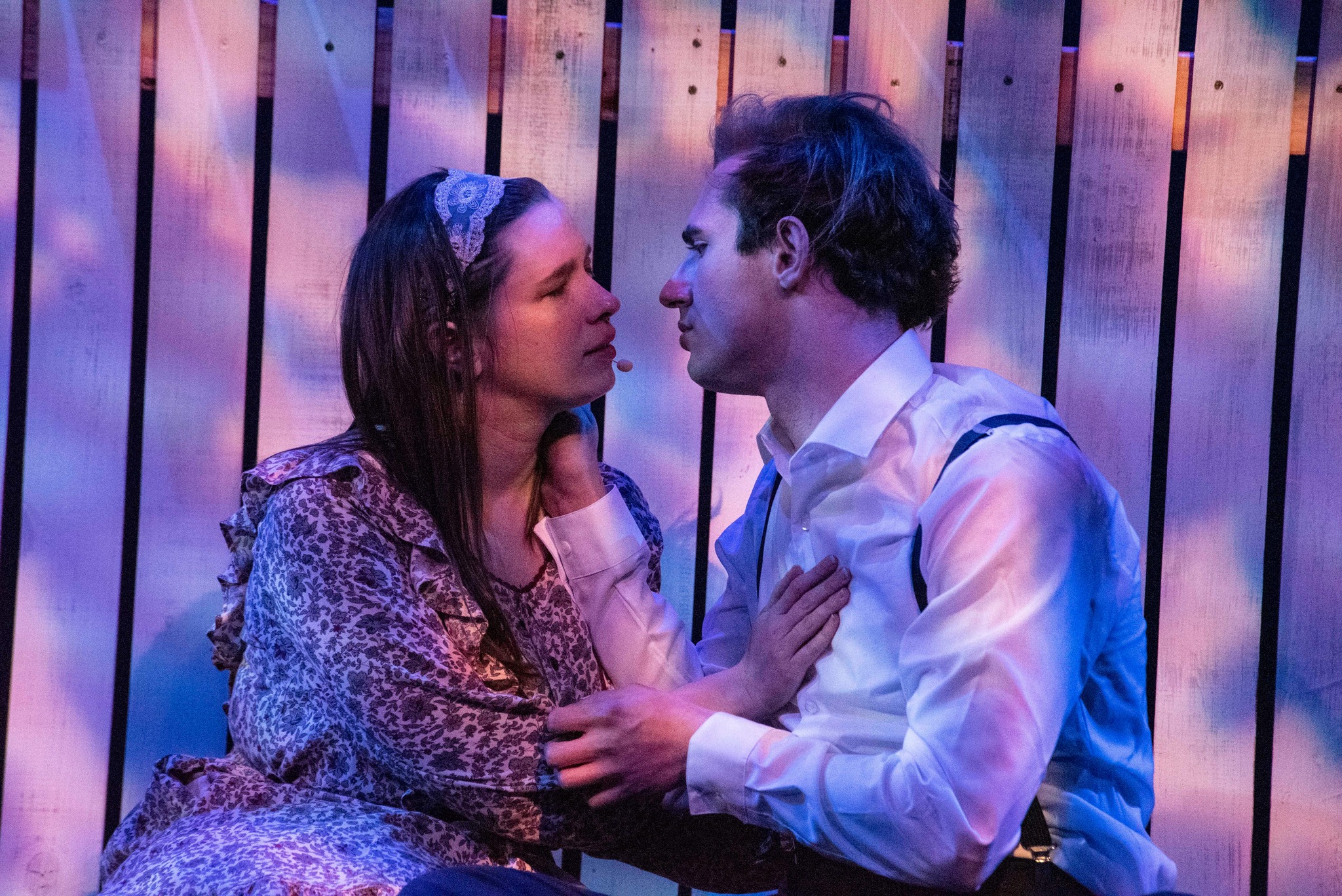 Samantha Barrasso as Wendla Bergmann with Ryan Finn as Melchior in an intimate scene from Phamaly Theatre Company's 