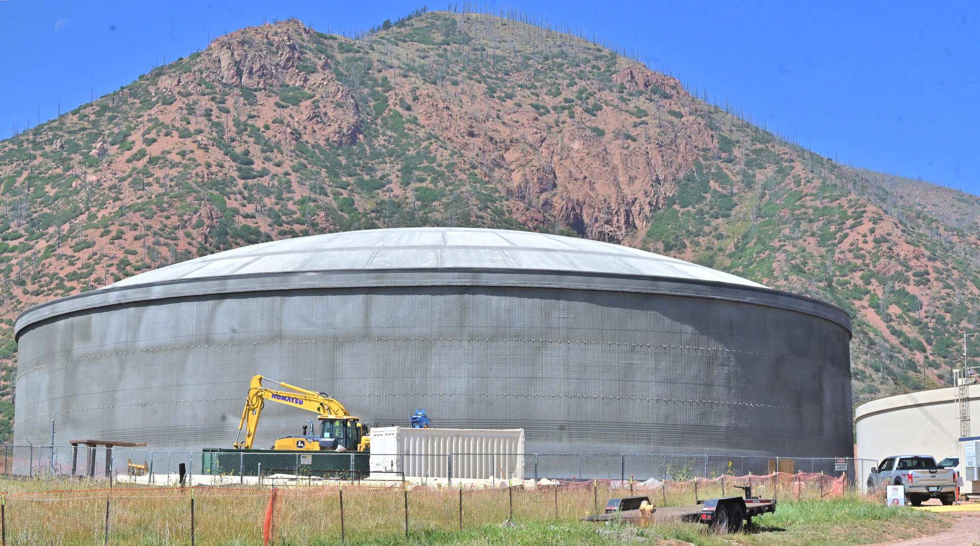 A 5 million-gallon concrete water tank Colorado Springs Utilities is building in the Mountain Shadows neighborhood is about 20 feet taller than the initial city-approved development plan allowed. The City Council voted in November 2023 to let the tank stand as is. (Jerilee Bennett, The Gazette)