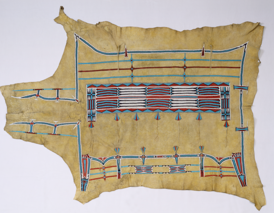 Sichaŋǧu Lakȟóta artist, Robe, about 1870. Bison hide and beads; 94½ x 72 in. Denver Art Museum: Native Arts acquisition funds, 1948.144 (Courtesy photo, Denver Art Museum)
