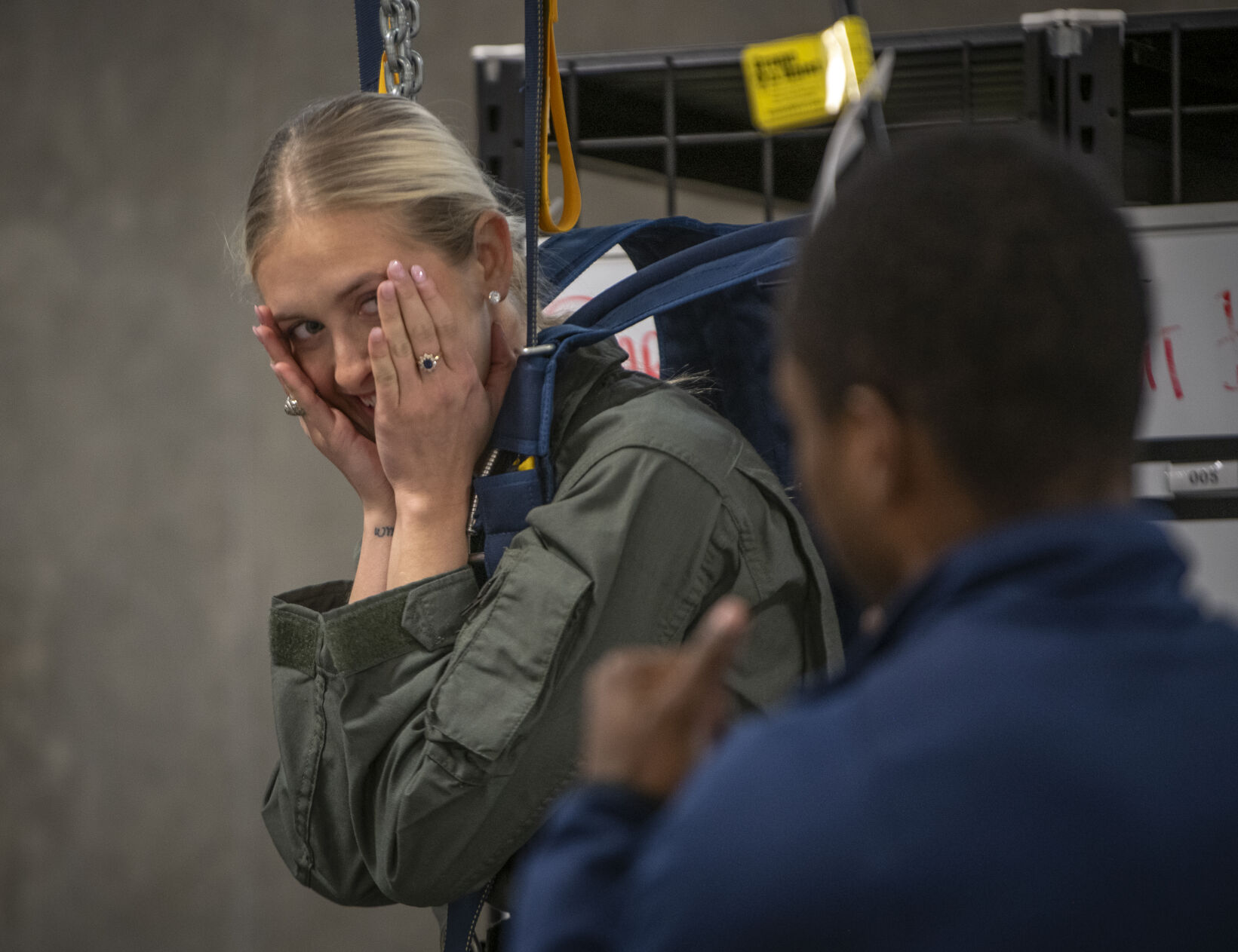 Miss Colorado 2023 Madison Marsh prepares for a flight in a glider Dec. 21 by training for an emergency parachute jump. Marsh will enter flight training next year. (Gabi Broekema, the gazette)