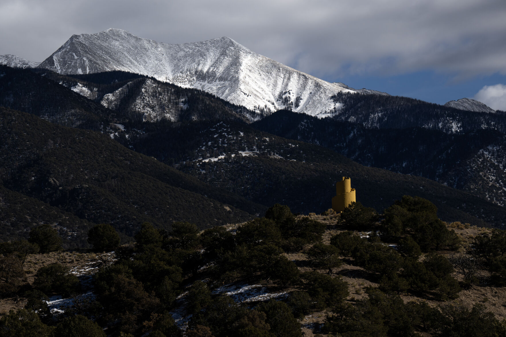 The Crestone ziggurat can be seen this month on a hillside at the foot of the Sangre de Cristo Mountains. (Photos by Parker Seibold, The Gazette)