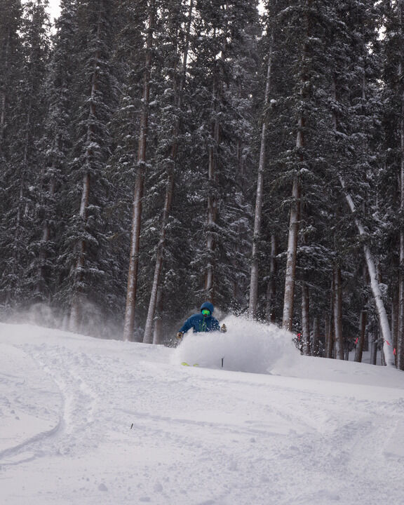 A skier skis powder on Slalom trail Wednesday, Jan. 10, 2024 at Arapahoe Basin Ski Area in Dillon, Colorado. (Lucas Herbert, Arapahoe Basin Ski Area)