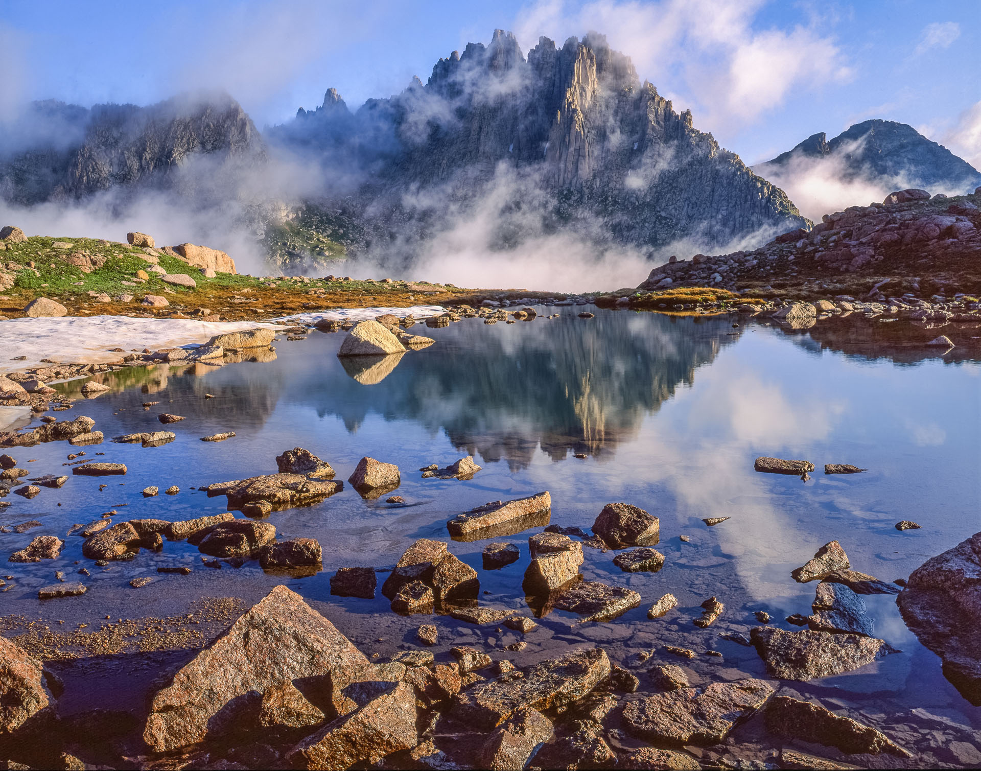 Uppermost Pond at Sunlight Basin in the Needle Mountains (Weminuche Wilderness) was a favorite location for photographer John Fielder.